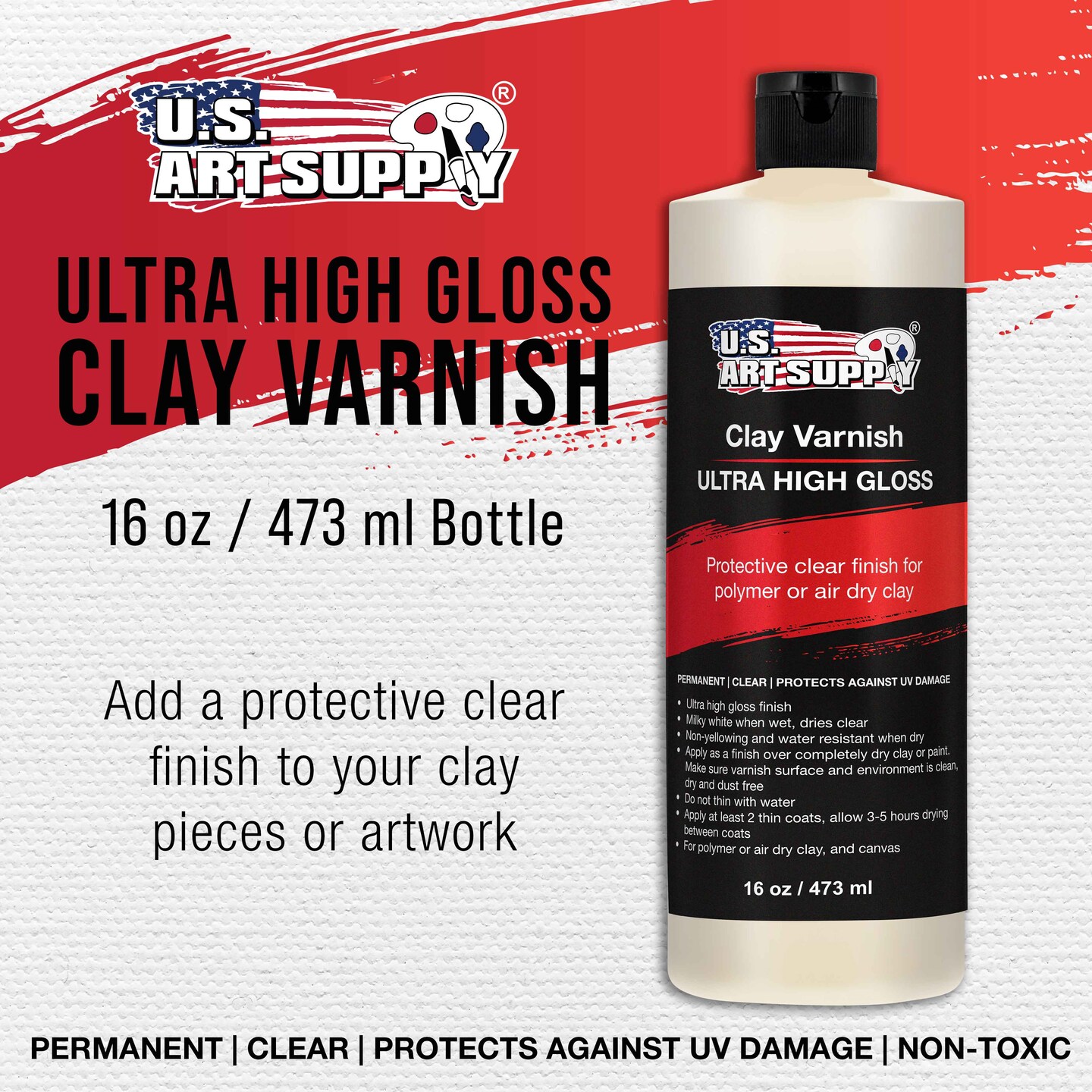 16 oz High Gloss Clear Acrylic Topcoat &#x26; Air Dry Clay Varnish - Acrylic Painting Protectant, Air Dry Clay Glaze for Polymer Clays, Ceramics, Pouring Paint Artworks and Sculptures