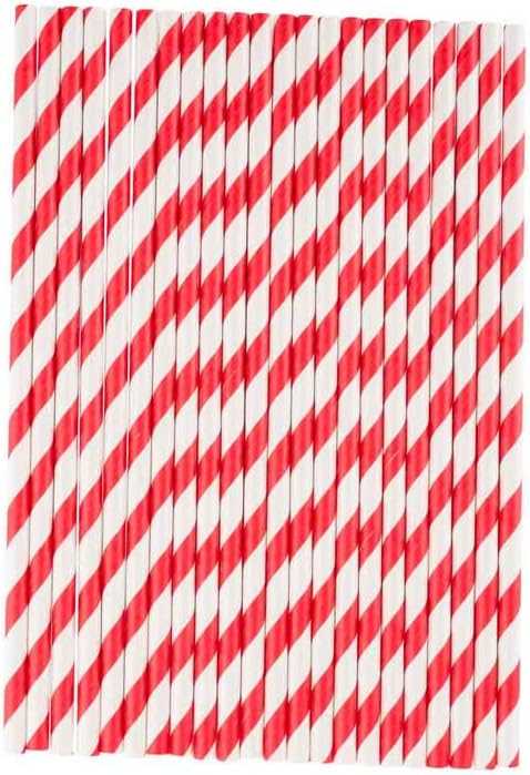 Tablecraft Coca-Cola branded 7.75&#x22; (6mm) Paper Straws, Red and White Stripe, Pack of 100