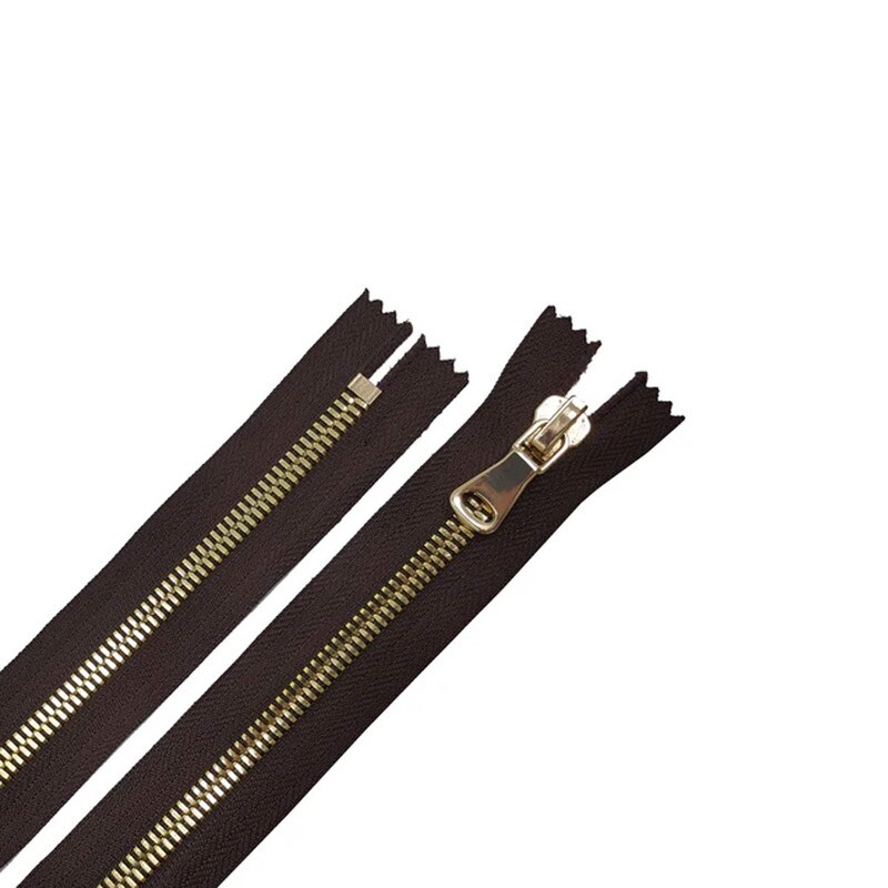 8MM One Way Non Separating Closed Bottom Zipper Brown Tape Brass Gold Teeth
