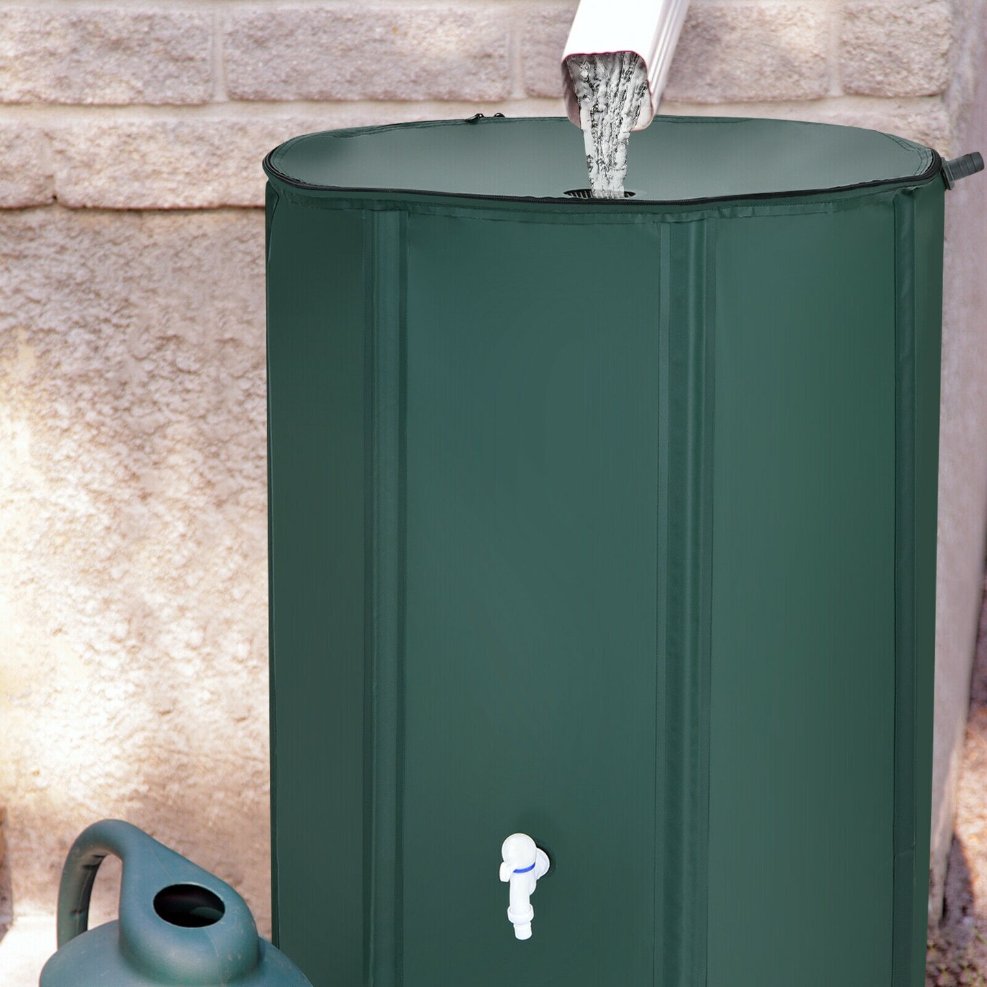 100 Gallon Green Foldable Portable Rain Barrel Water Collector Tank with Spigot Filter and Mesh Top