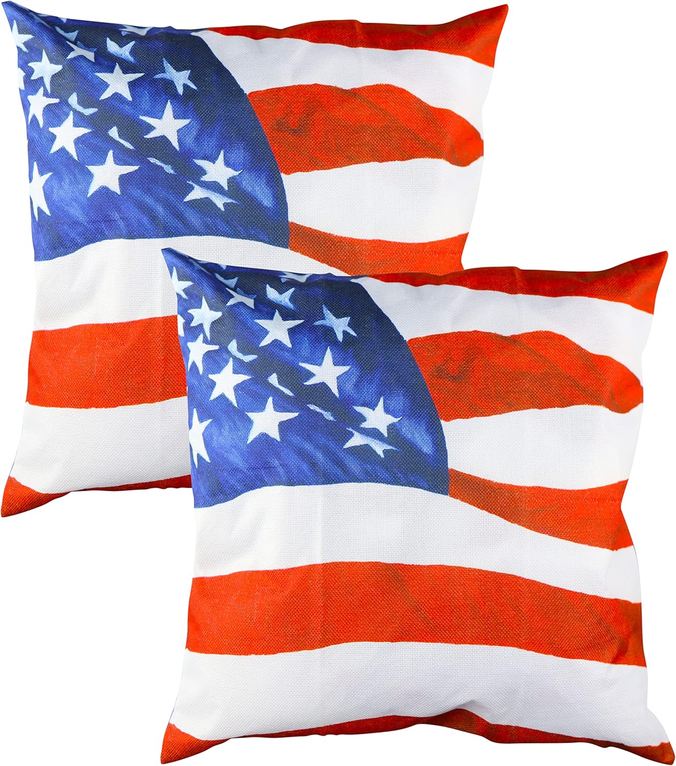 2-Pack July 4th Decorative Throw Pillow Covers, USA American Flag, 18 x 18-Inches