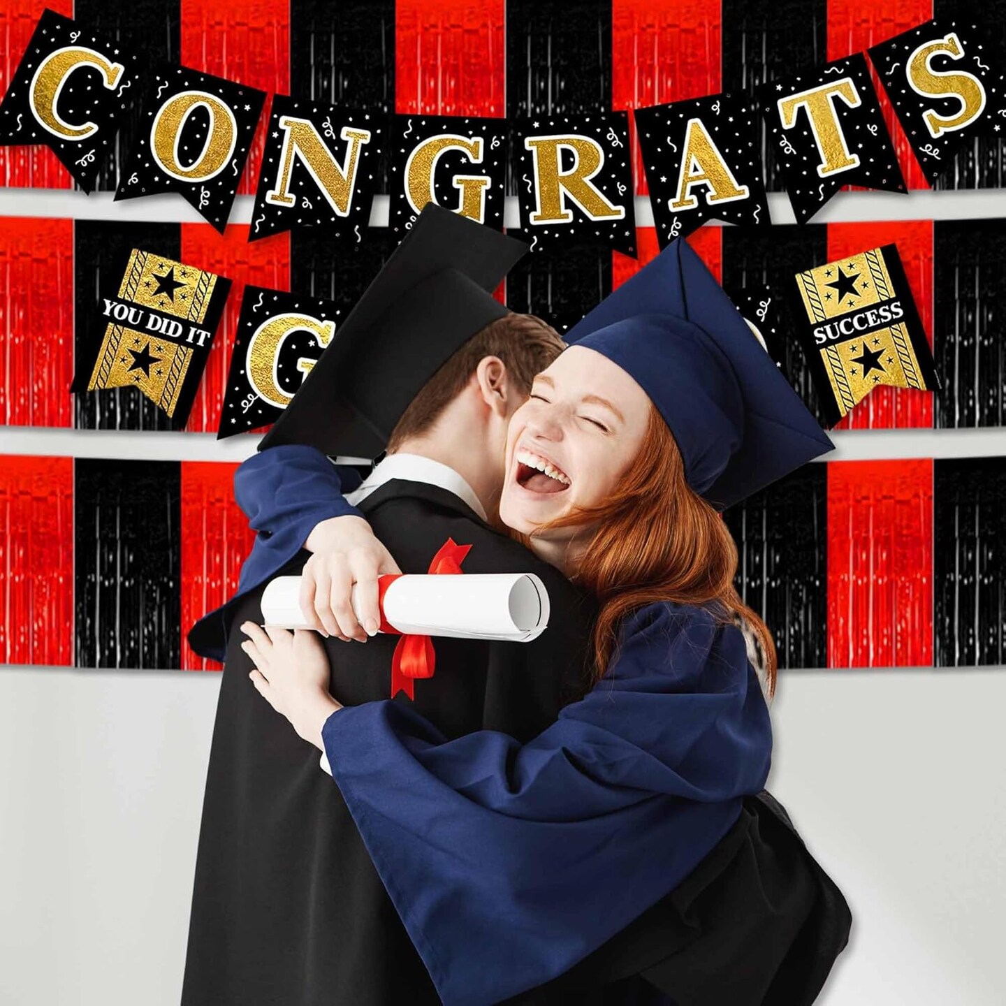 4 Pack 10 Ft Black and Red Foil Fringe Garland for Party Decorations