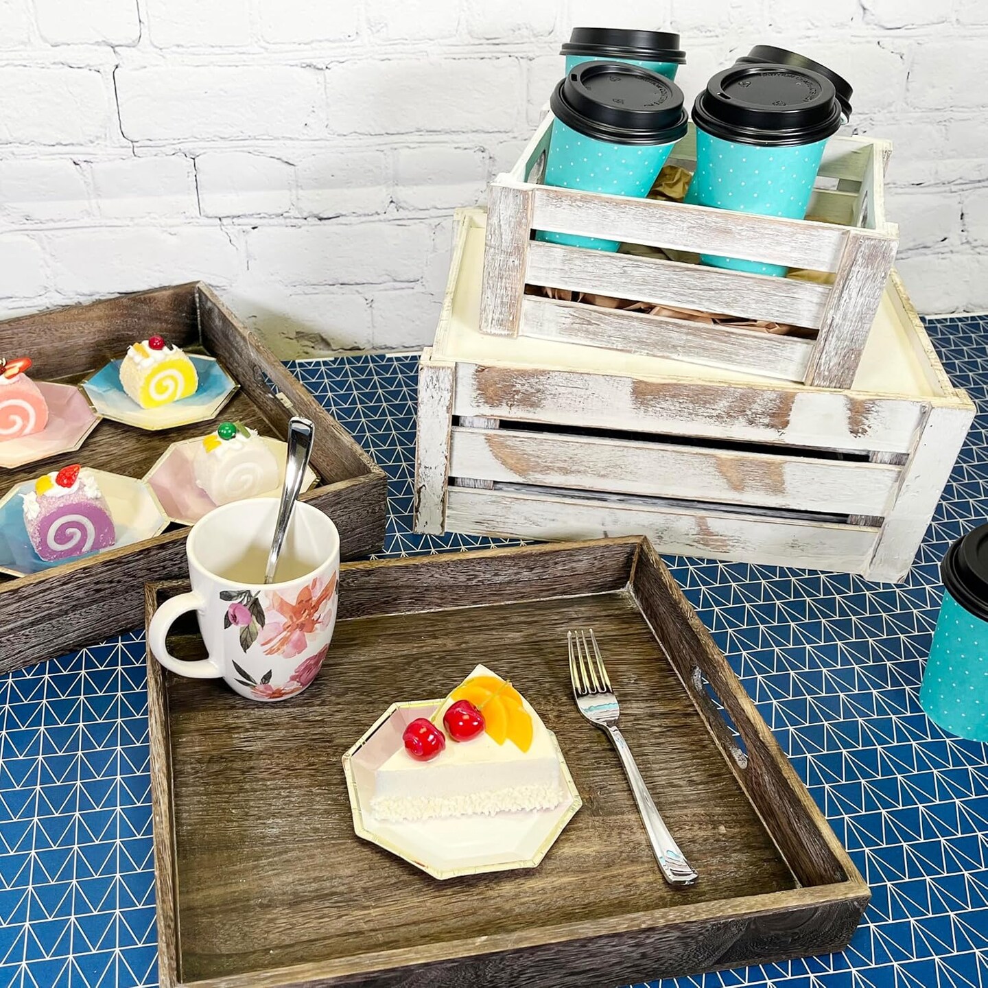 Set of 3 Wooden Crates Storage Container, Rustic White
