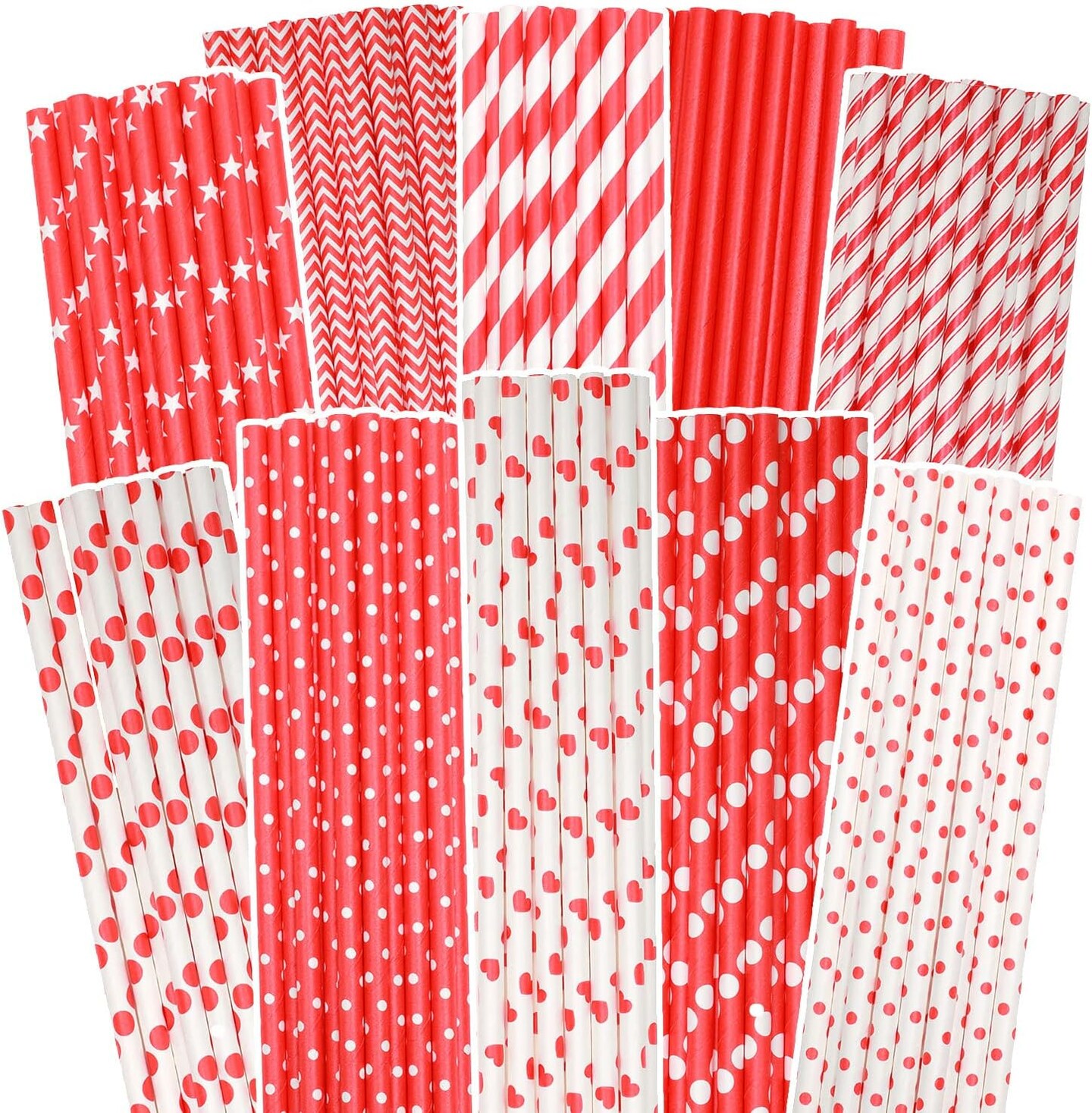 Red Paper Straws for Drinking Red Disposable Straws 150pcs Disposable Straws Bulk(10 Pattern)