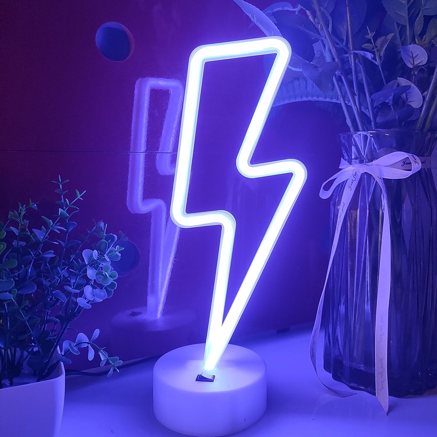 Summer Lightning Neon Sign With Holder Base, USB or 3-AA Battery Powered Neon Light, LED Desktop Wall Decoration, Various Parties, Decoration of Business Premises