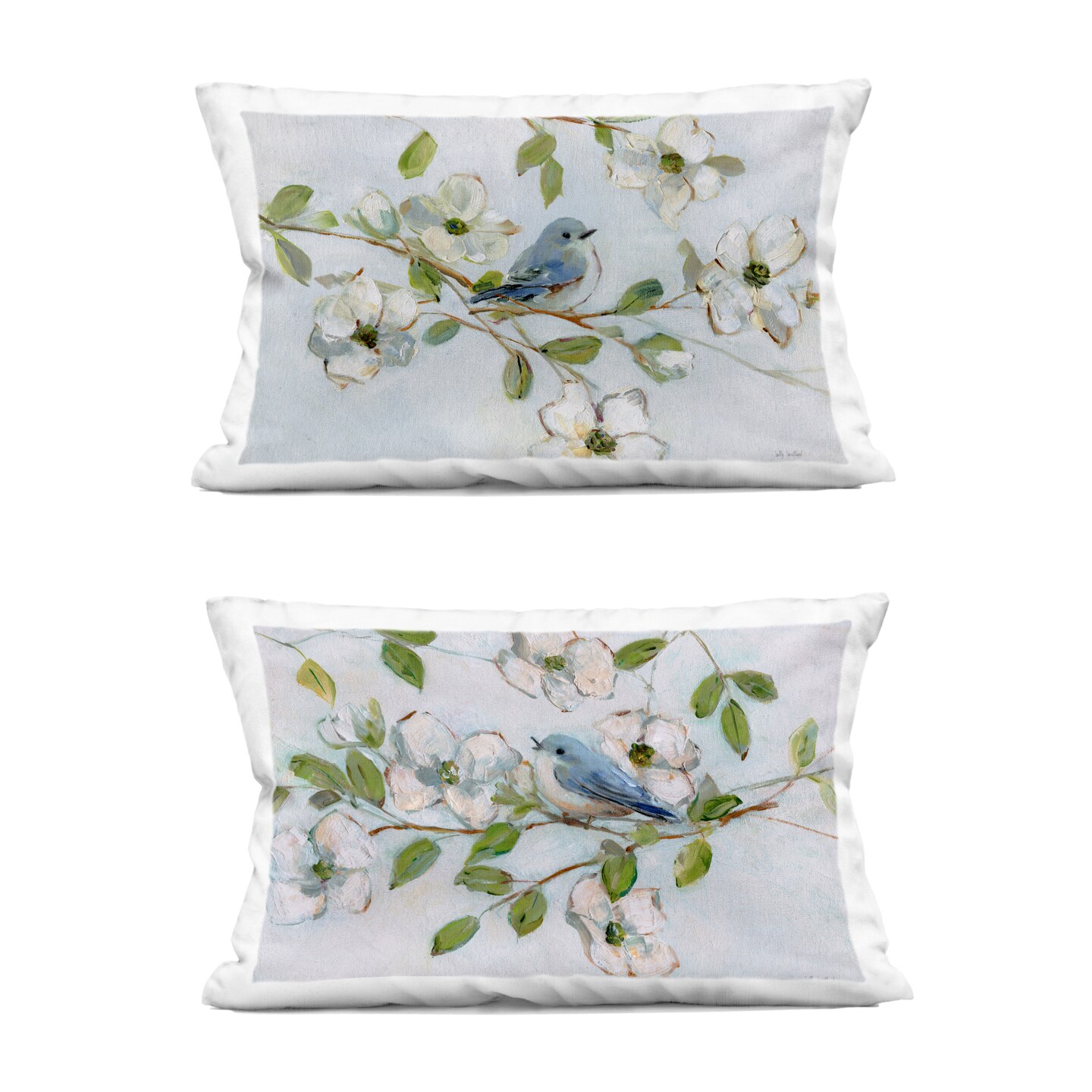 Stupell Industries Perched Bluebirds on Branch 2pc Decorative Printed Pillow Set design by Sally Swatland, 14 x 7 x 20