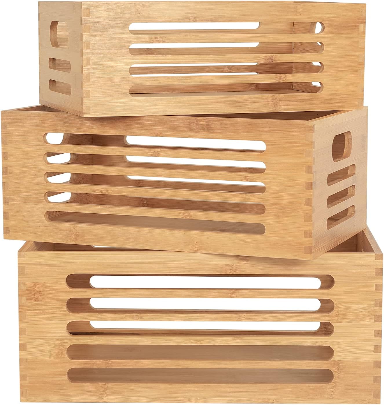 3PCS Natural Wooden Boxes Crates for Storage