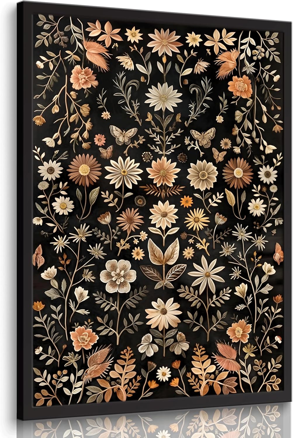 Summer Vintage Dark Floral Wall Decor, Moody Flowers Wall Art, Black Wildflower Canvas Prints, Dark Academia Posters Pictures, Boho Botanical Paintings for Living Room, Bedroom, Office, Modern Farmhouse (Unframed)