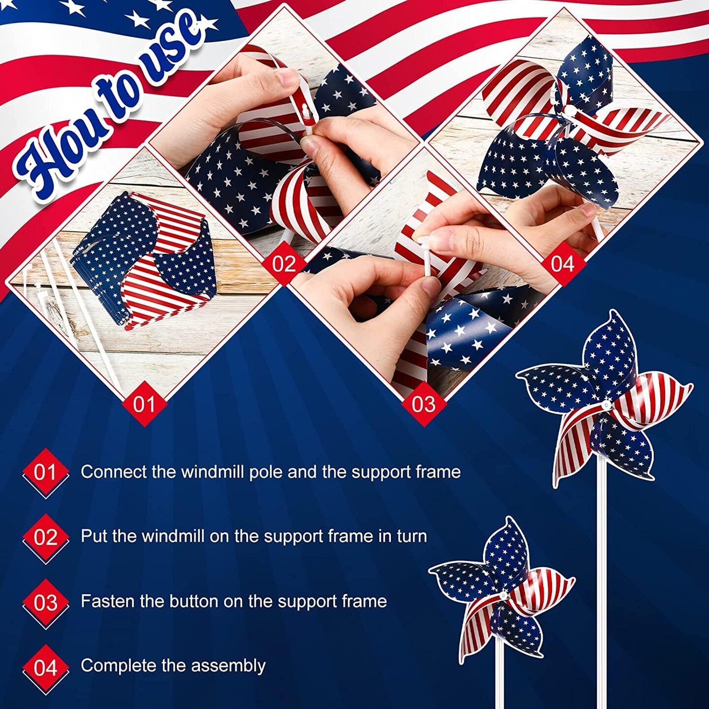 50 Pieces Patriotic Pinwheels, Red White and Blue Windmills Patriotic Windmills Necessary Windmill Decorations