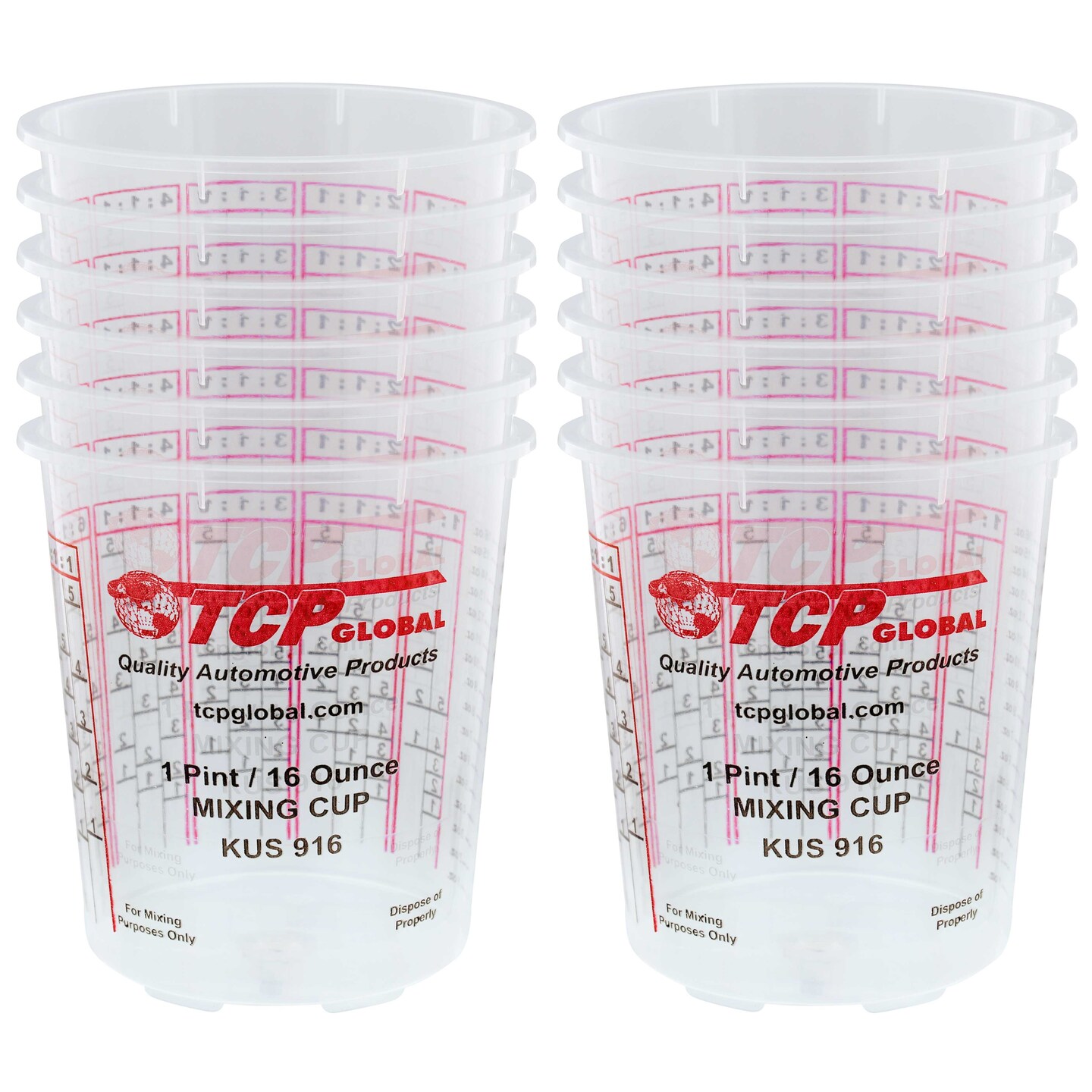 Paint Mixing Cups Plastic Measuring Cup Epoxy Resin, Disposable or Reusable, 16-Ounce (Pint) - Pack of 12 - Graduated, Mixing Ratios, Automotive Painting Acrylic Art Crafts