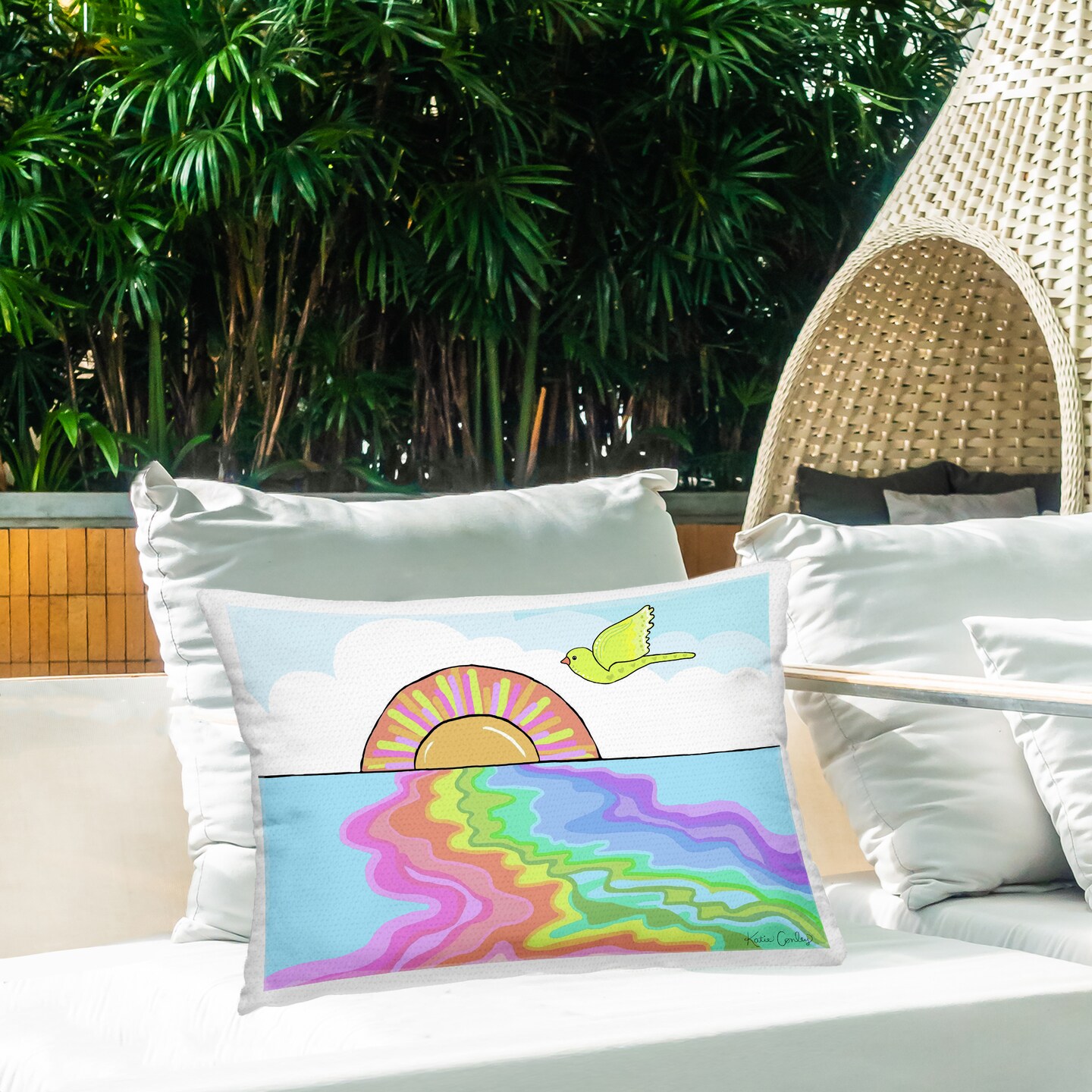 Stupell Industries Swirling Rainbow Sea Reflection Outdoor Printed Pillow design by Katie Conley, 14 x 7 x 20