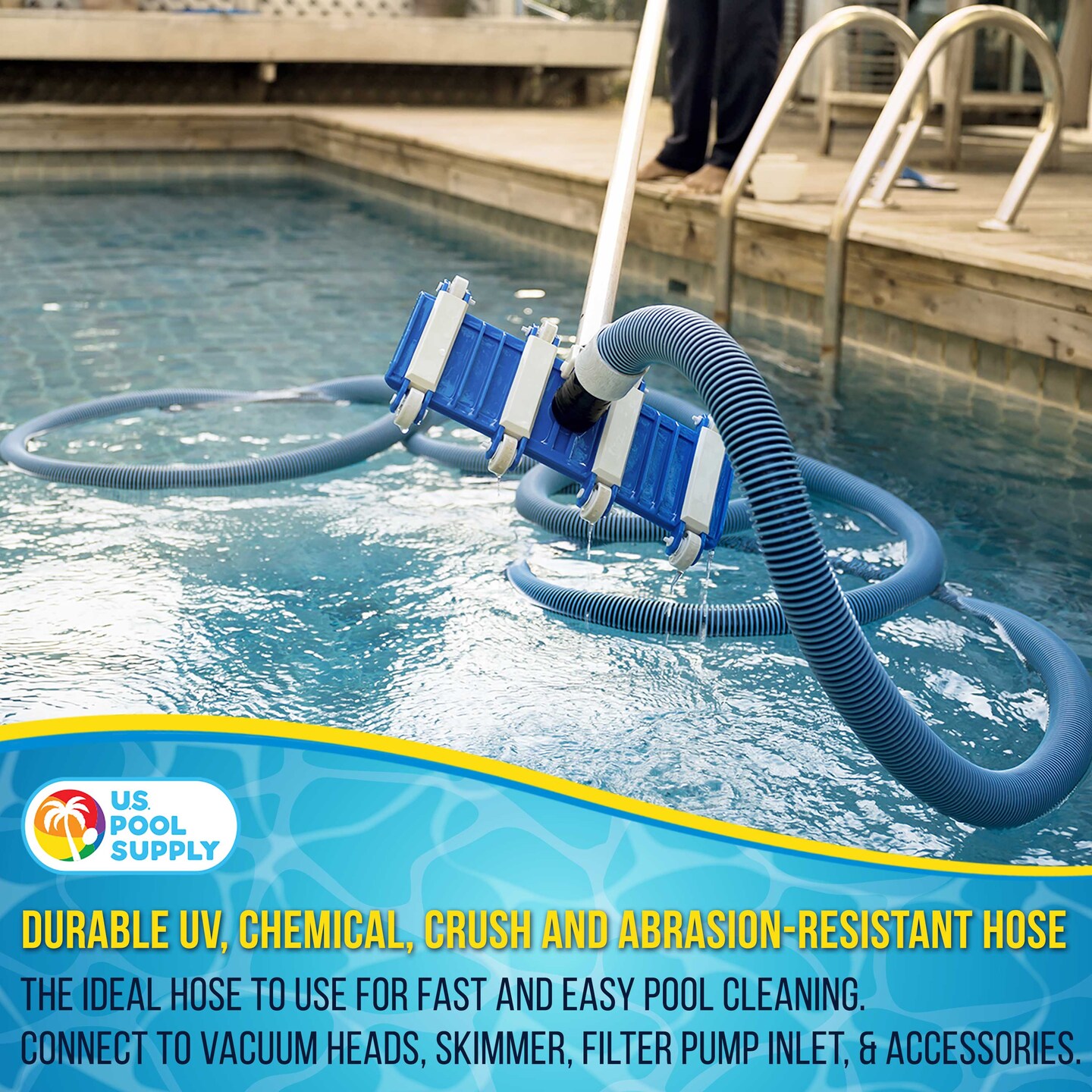 U.S. Pool Supply&#xAE; 1-1/2&#x22; x 36 Foot Heavy Duty Spiral Wound Swimming Pool Vacuum Hose with Kink-Free Swivel Cuff, Flexible - Connect to Vacuum Heads