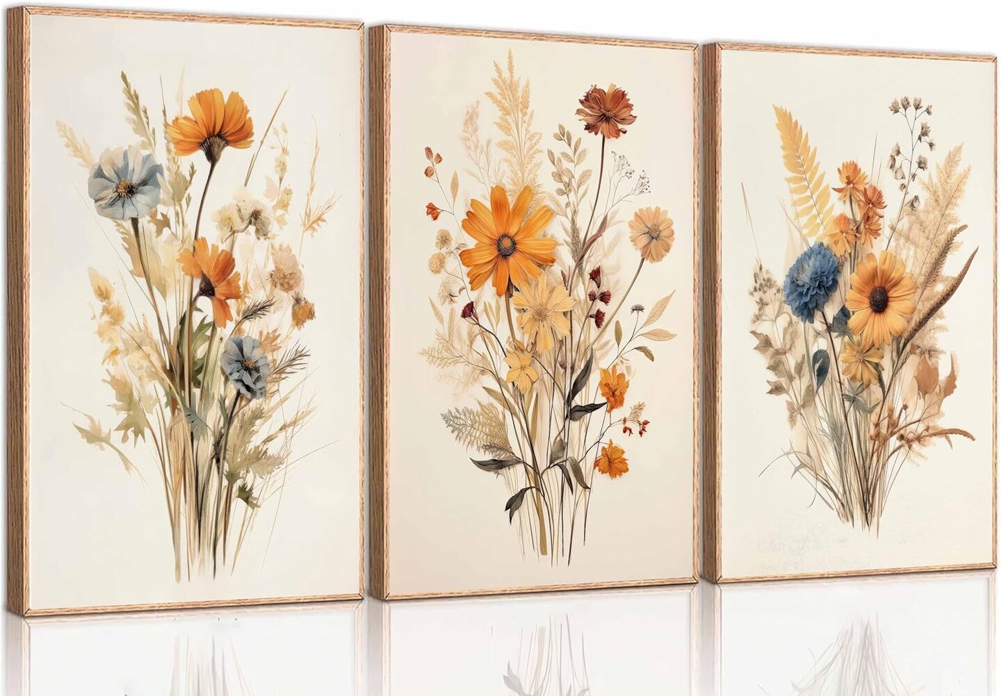 Summer 3 Pcs Vintage Wildflower Canvas Wall Decor, Country Farmhouse Watercolor Flower Botanical Painting Pictures, Floral Poster Print Artwork for Bedroom, Living Room, and Girls Room Decoration, Unframed