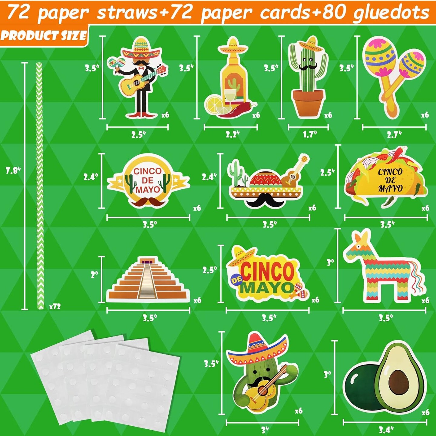 72 Pcs Cinco De Mayo Fiesta Paper Striped Straws Mexican Party Decorations 12 Different Designs for Fun Fiesta Taco Party Supplies Luau Photo Prop Mexican Theme Party Favor Carnival Birthday