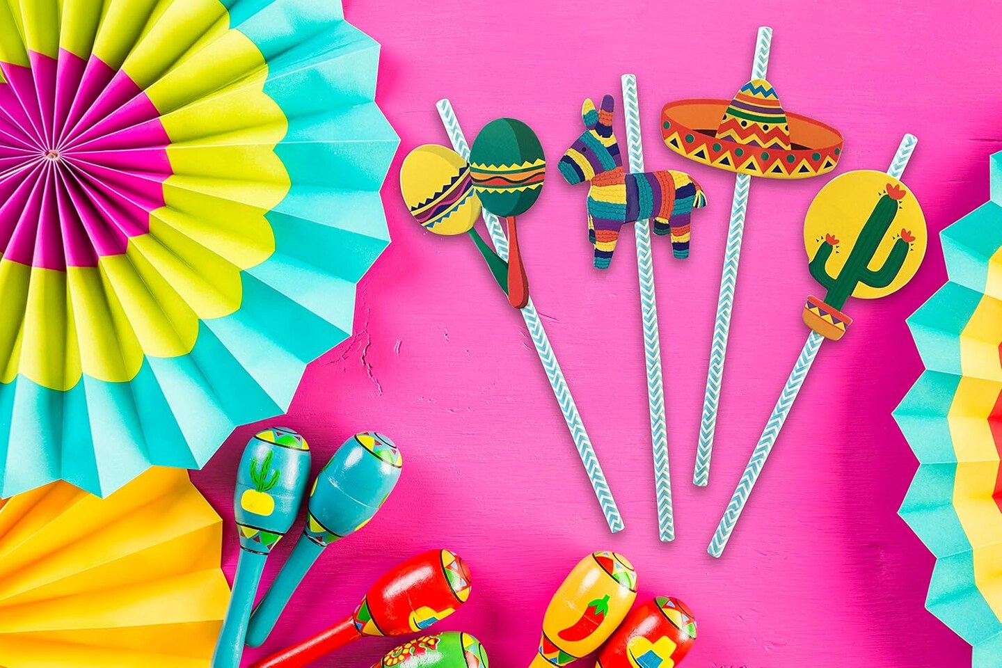 Fiesta Party Straws | Mexican Decorations | Final Fiesta Bachelorette Party Supplies | Set of 32, PRE-ASSEMBLED Paper Straws