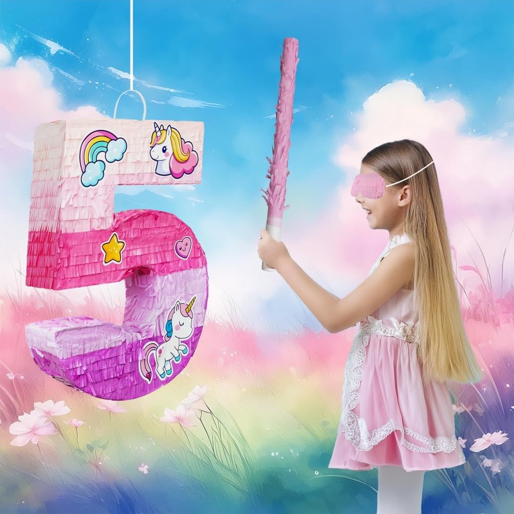 Number 5 Unicorn Pinata for Girls 5th Birthday Party with Party Favors Supplies for 5 year old Birthday Party Game Decorations (Number 5)