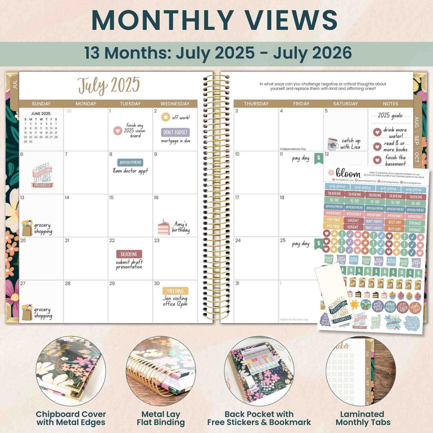 bloom daily planners 2025-26 Academic Planner Vision Planner, 7.5&#x22; x 9&#x22;, Blooming Wildly