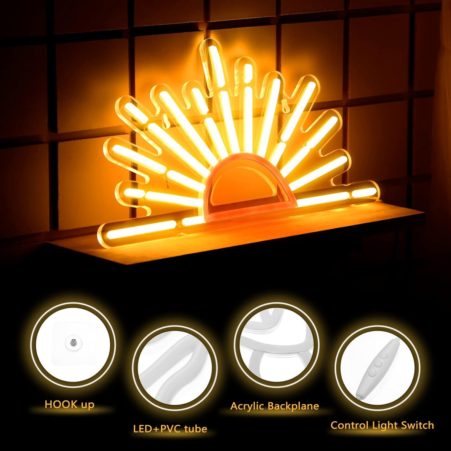 Summer Orange Sunrise Sunset Neon Sign - Boho Wall Art LED Light for Bedroom, Living Room, Kitchen, Office &#x26; Summer Room Decor