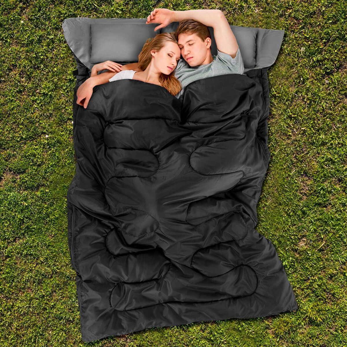 Double Sleeping Bag with Pillows 2-in-1 Convertible Design, Waterproof & Warm