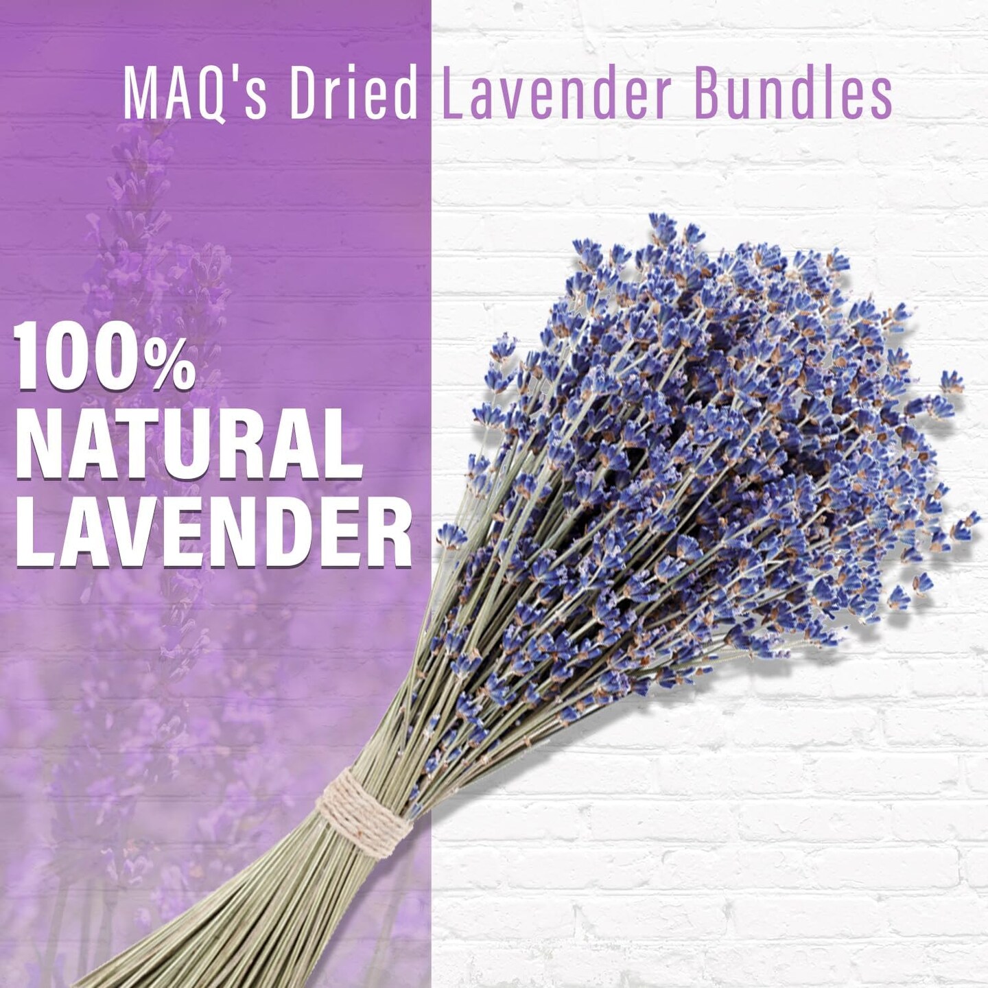 Dried Lavender Bundles - 100% Natural Dried Lavender Flowers with 600 Stems (16-17 Inches) for Home Fragrance, Weddings &#x26; Party Decoration | Bonus Pouch Filled with Dried Lavendar Buds