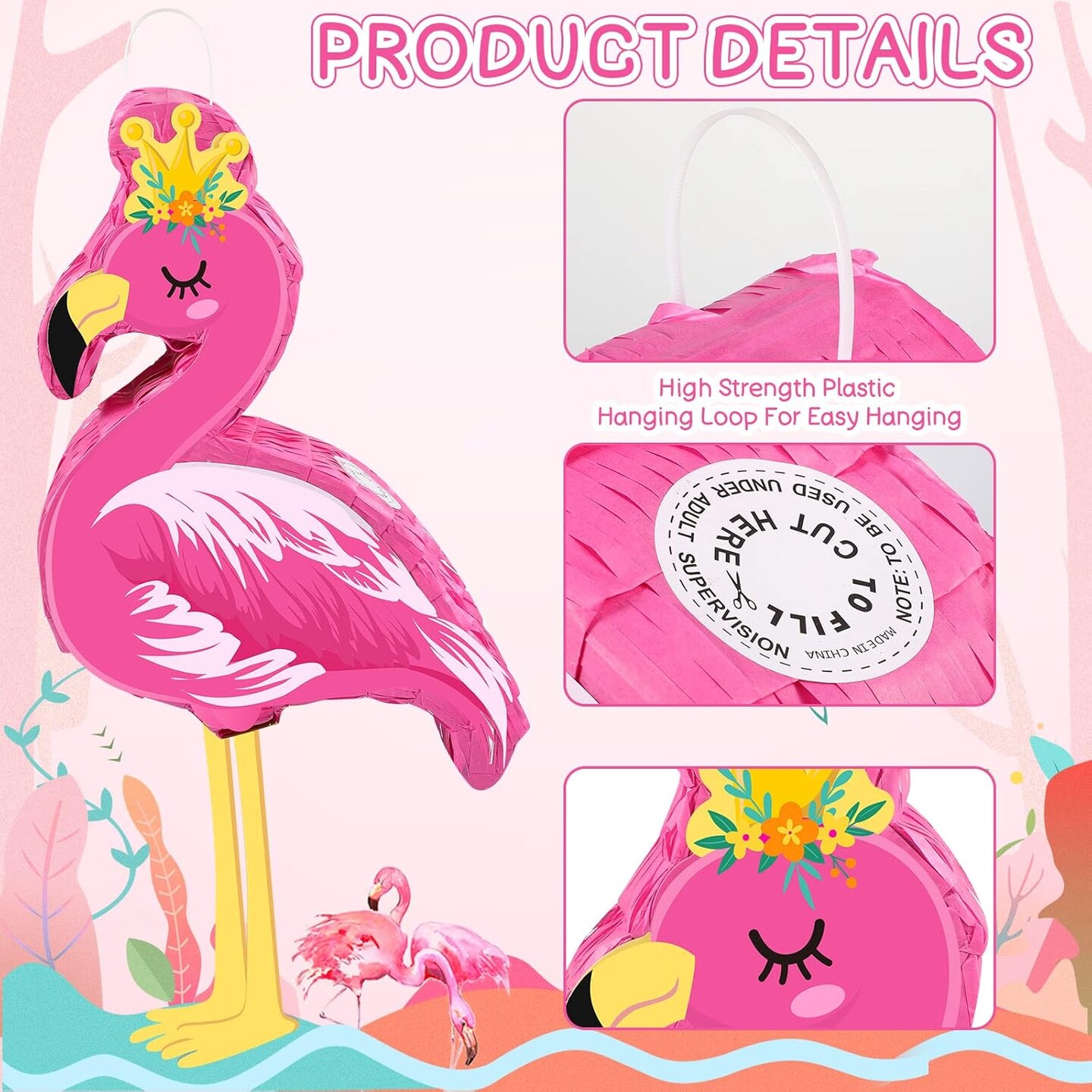 Pink Flamingo Piñata Tropical Party Supplies Small Hawaiian Flamingo Piñata with Blindfold Stick