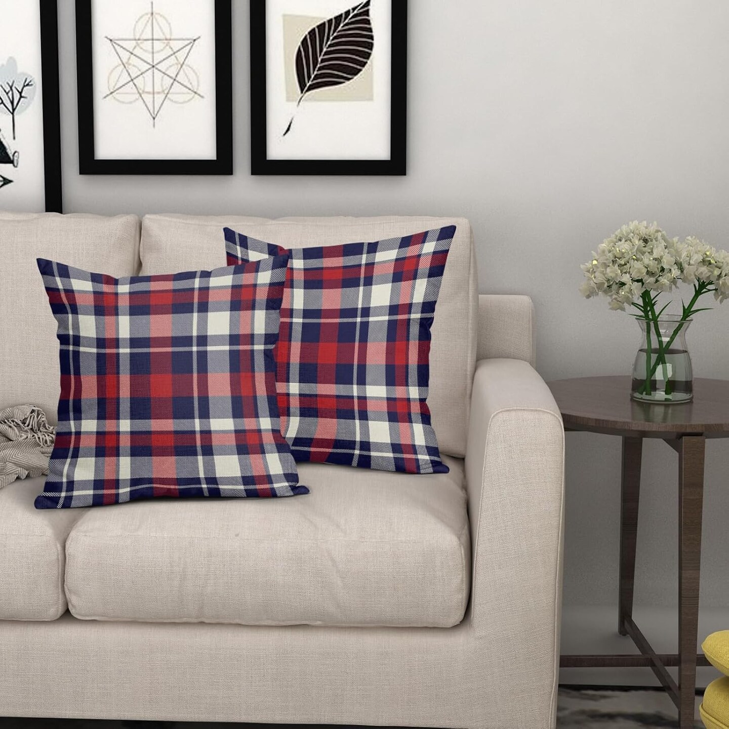 4th of July Patriotic Pillow Covers 18x18 Inch Set of 2 Blue Red Buffalo Plaid Decorative Throw Pillow Cases for Bedroom