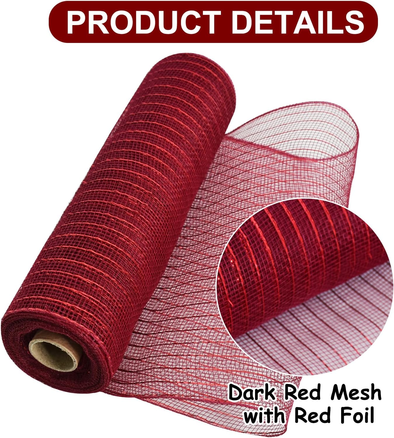 2 Rolls 10 Inch Deep Red Decorative Mesh Ribbbon Rolls, Fabric Mesh with Foil