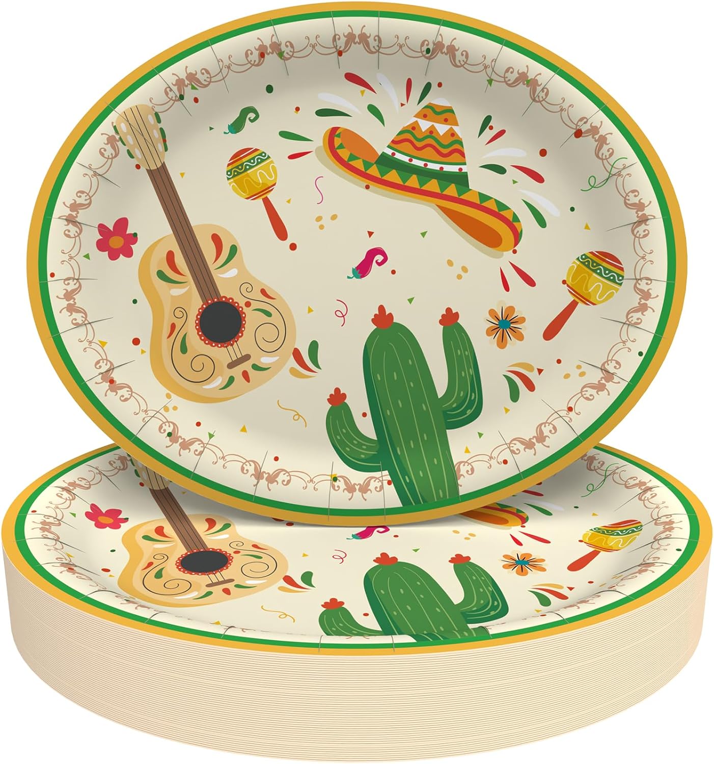 50-Pack Large Fiesta Paper Plates: Cinco de Mayo Disposable Dinnerware for Mexican Party Supplies (Oval, 10 x 12 Inch)