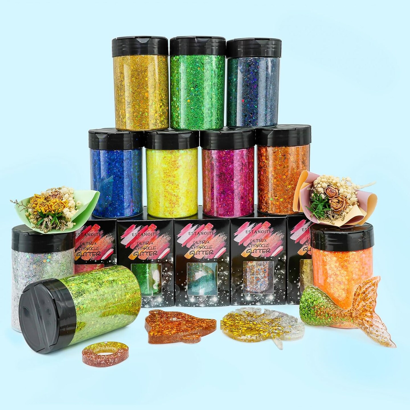 Holographic Chunky Glitter, 5.64oz/160g Craft Glitter Powder Mixed Chunky Flakes, Iridescent Nail Sequins for Nail Art, Hair, Epoxy Resin, Tumblers, Slime, Painting, Festival Decor (Galaxy Blue)