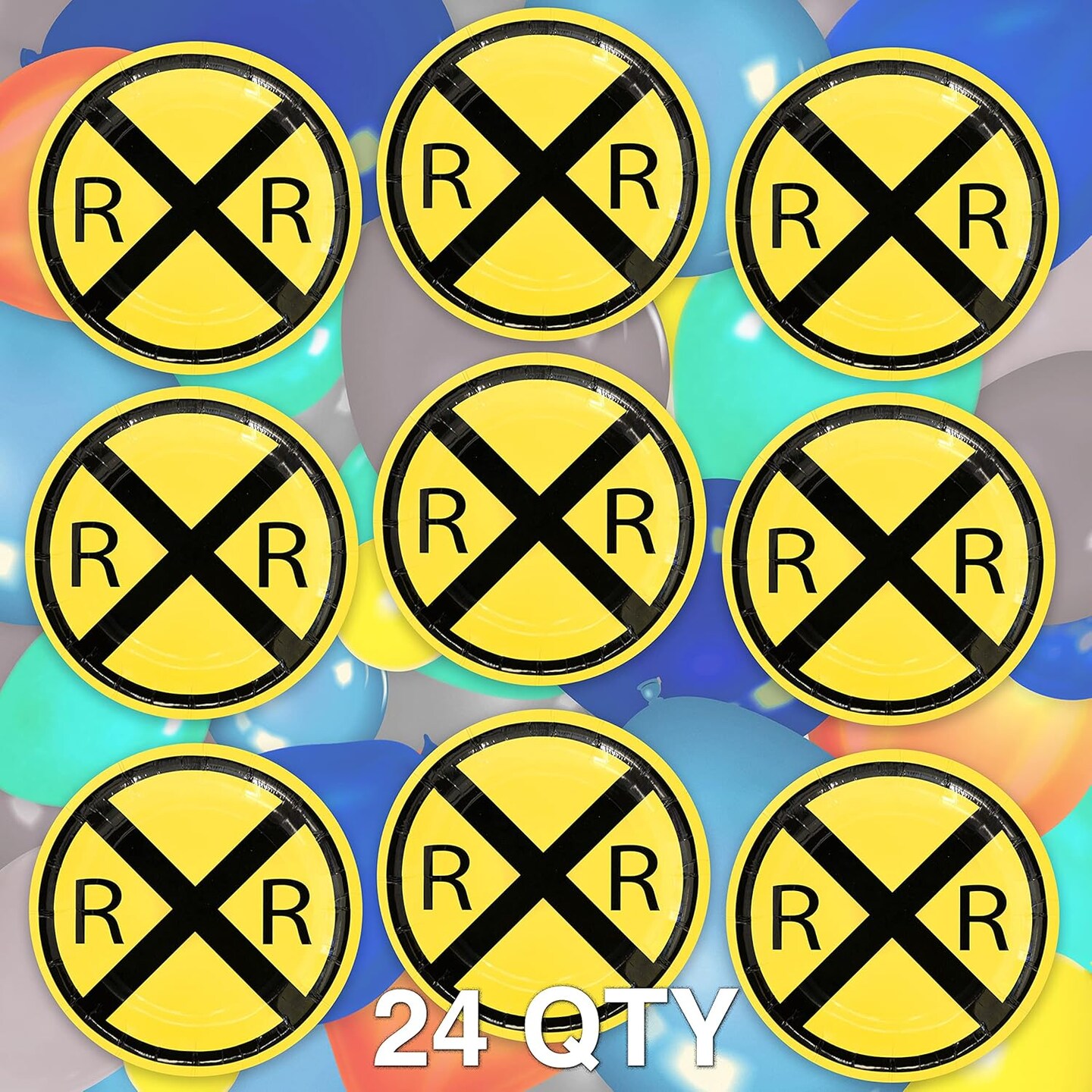Railroad Paper Party Plates (24 pack) 7 inch Round Dessert Plates Great for Serving Cake at Train Themed Events, Kid&#x27;s Birthday Party, Train Collectors