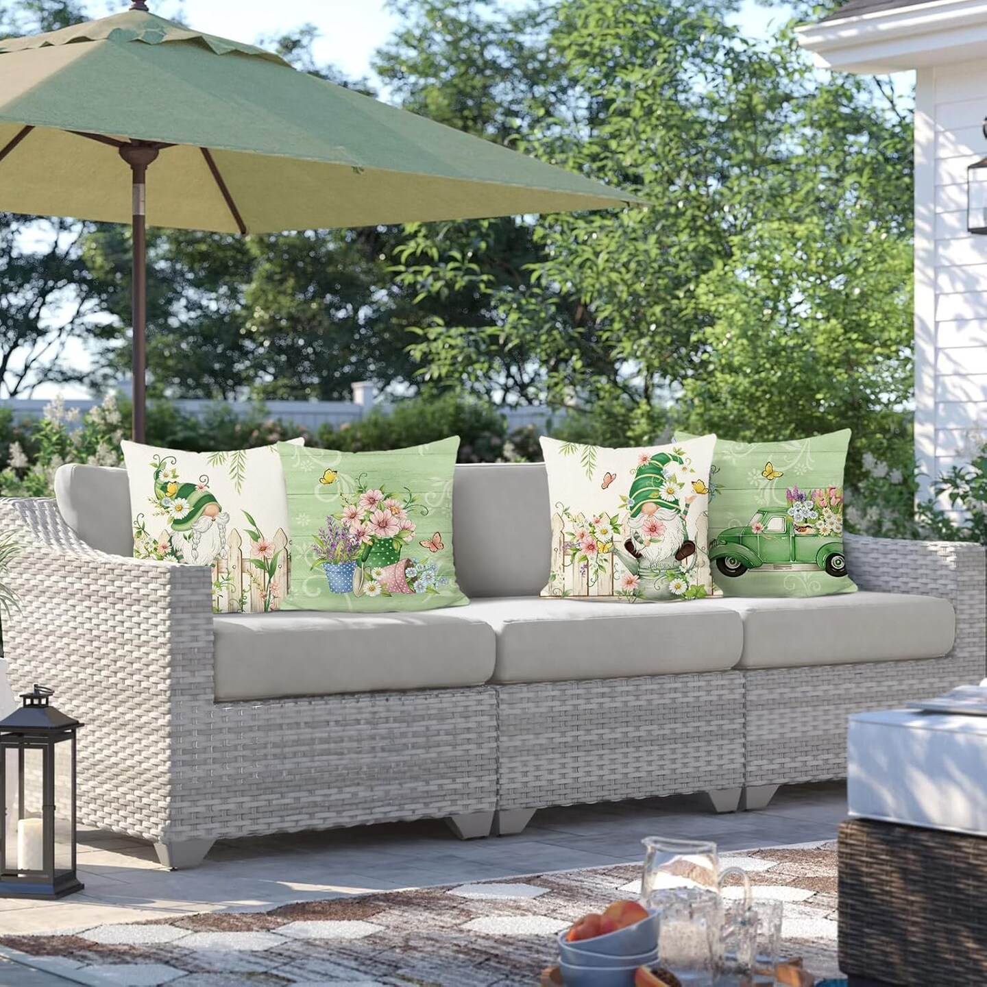 Truck Farmhouse Green Decorative Pillows Polyester Linen Cushion Cases for Couch Sofa Bed Home Decor Set of 4