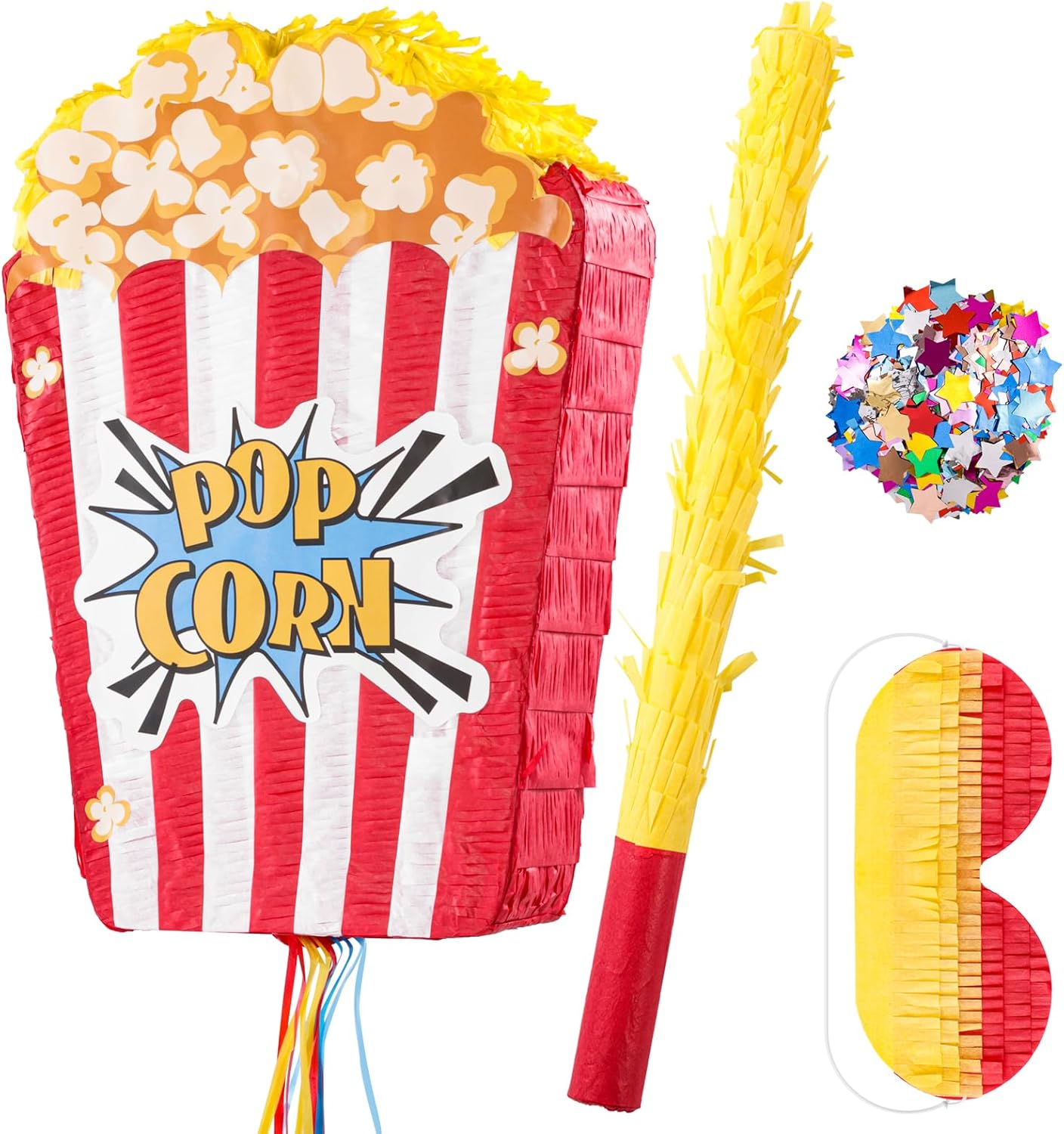 Popcorn Pi&#xF1;ata Large Circus Pi&#xF1;ata for Birthday Carnival Circus Themed Parties Great Party Addition for Boys Grils Holiday Celebration (16.9&#xD7;11.8&#xD7;3.54in)