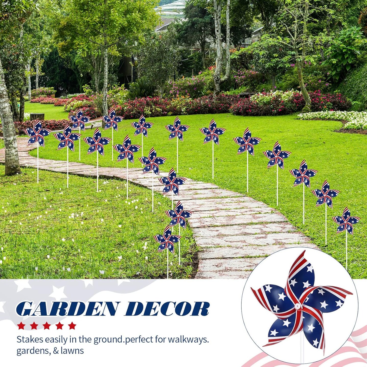 80 Pcs American Flag Patriotic Pinwheels 4th of July Decor Red White and Blue Windmills Fourth of July Independence Day