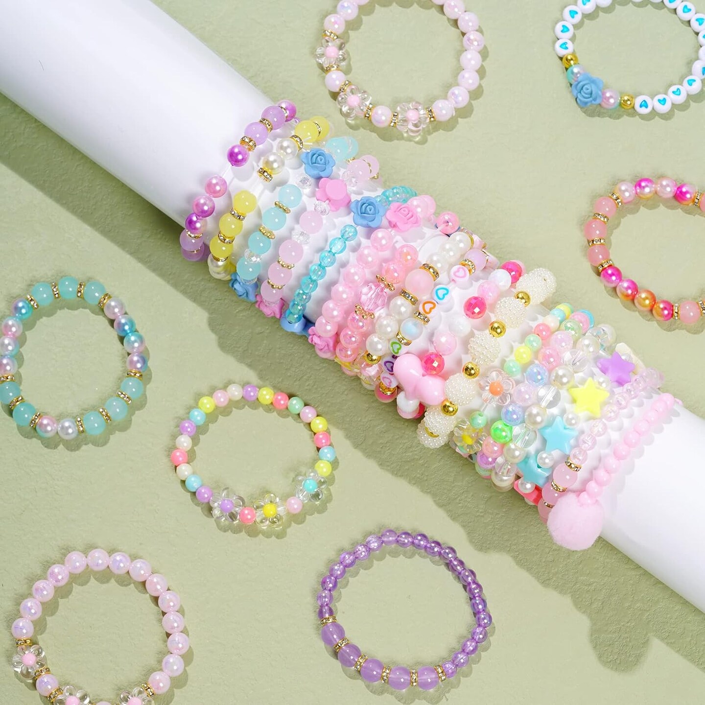 24 Pieces Princess Bracelets Girls Beaded Bracelets Little Girls Costume Jewelry Set for Birthday Party