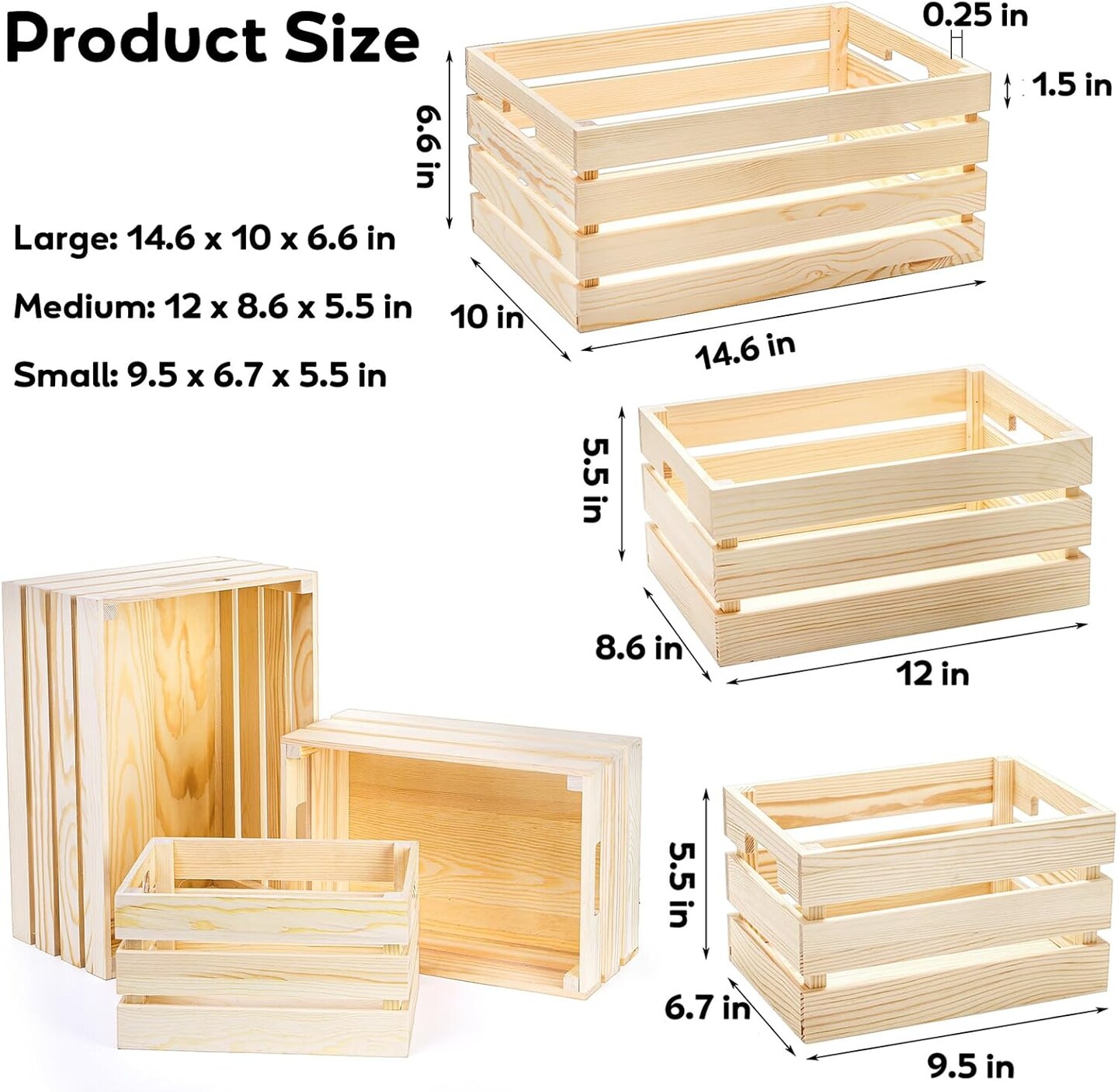 Set of 3 Rustic Wooden Nesting Crates with Handles