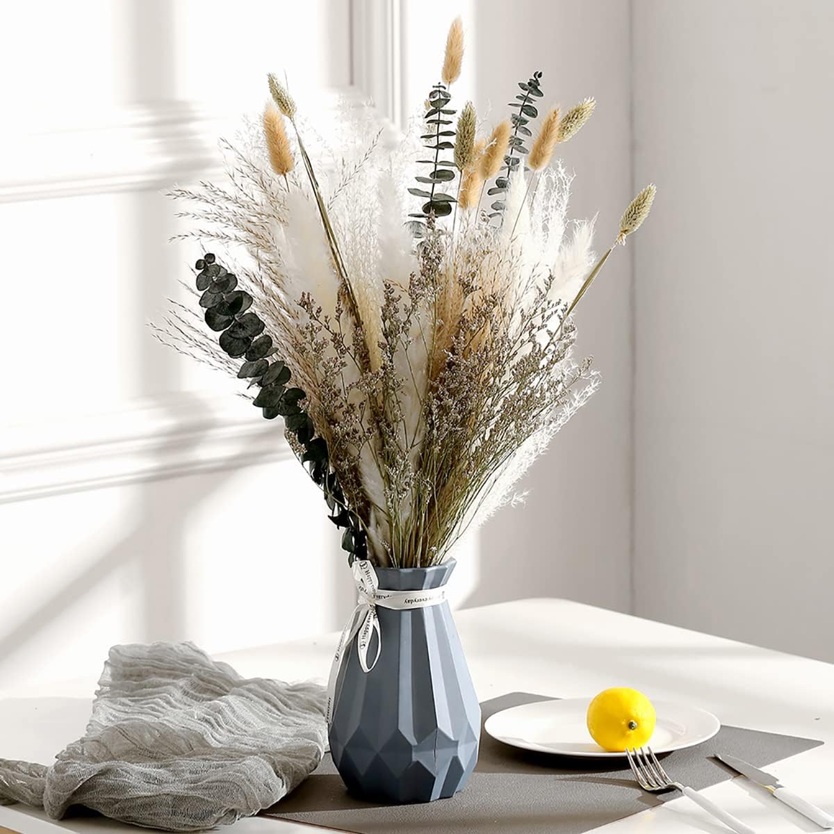 Natural Dried Flower Bouquet,17&#x22; Dried Flowers for Vase,Dried Floral Arrangements for Home D&#xE9;cor Indoor with Pampas