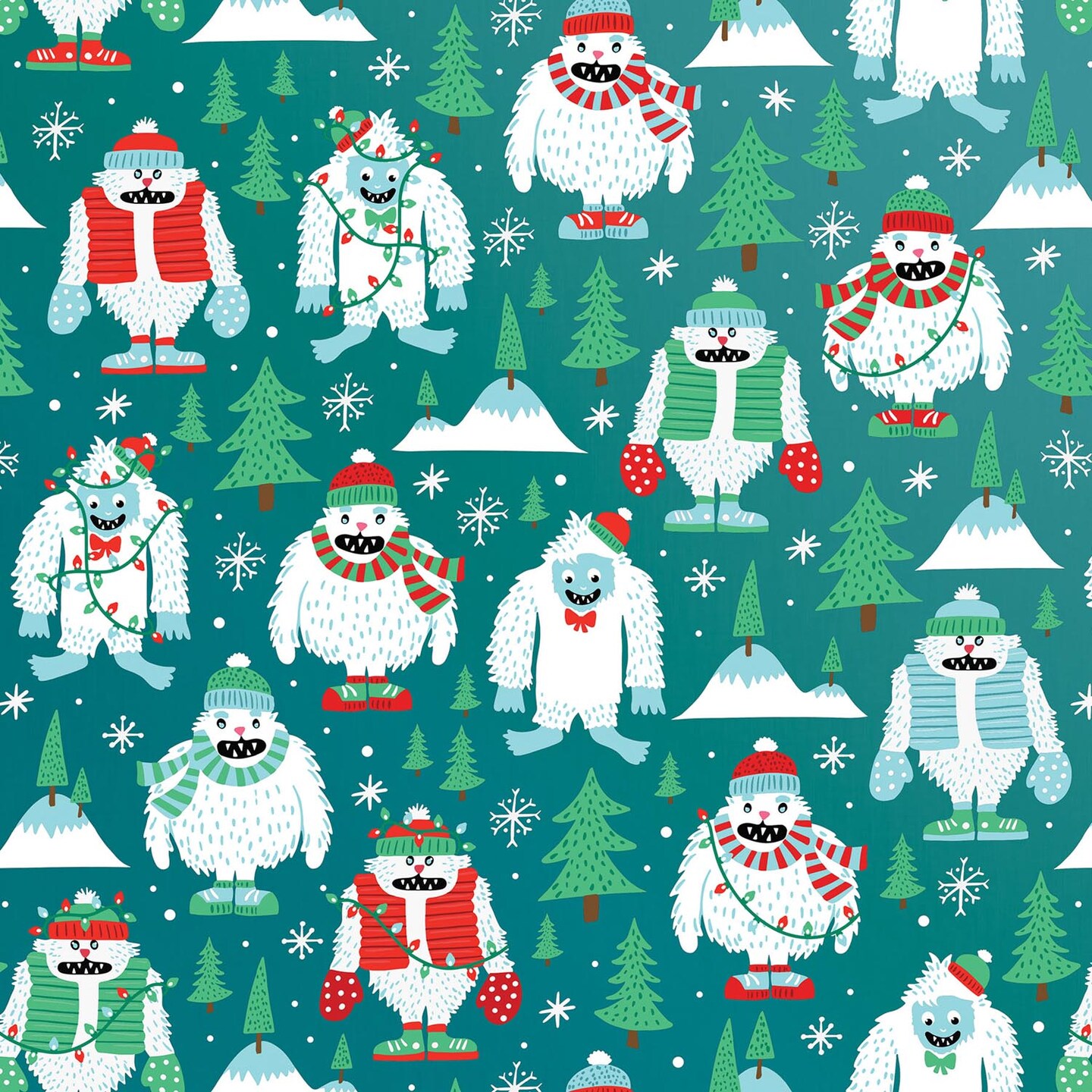 Pack/6 Rolls: Yeti for the Holidays Gift Wrap - Jumbo Roll (30&#x22; x 10 ft.)