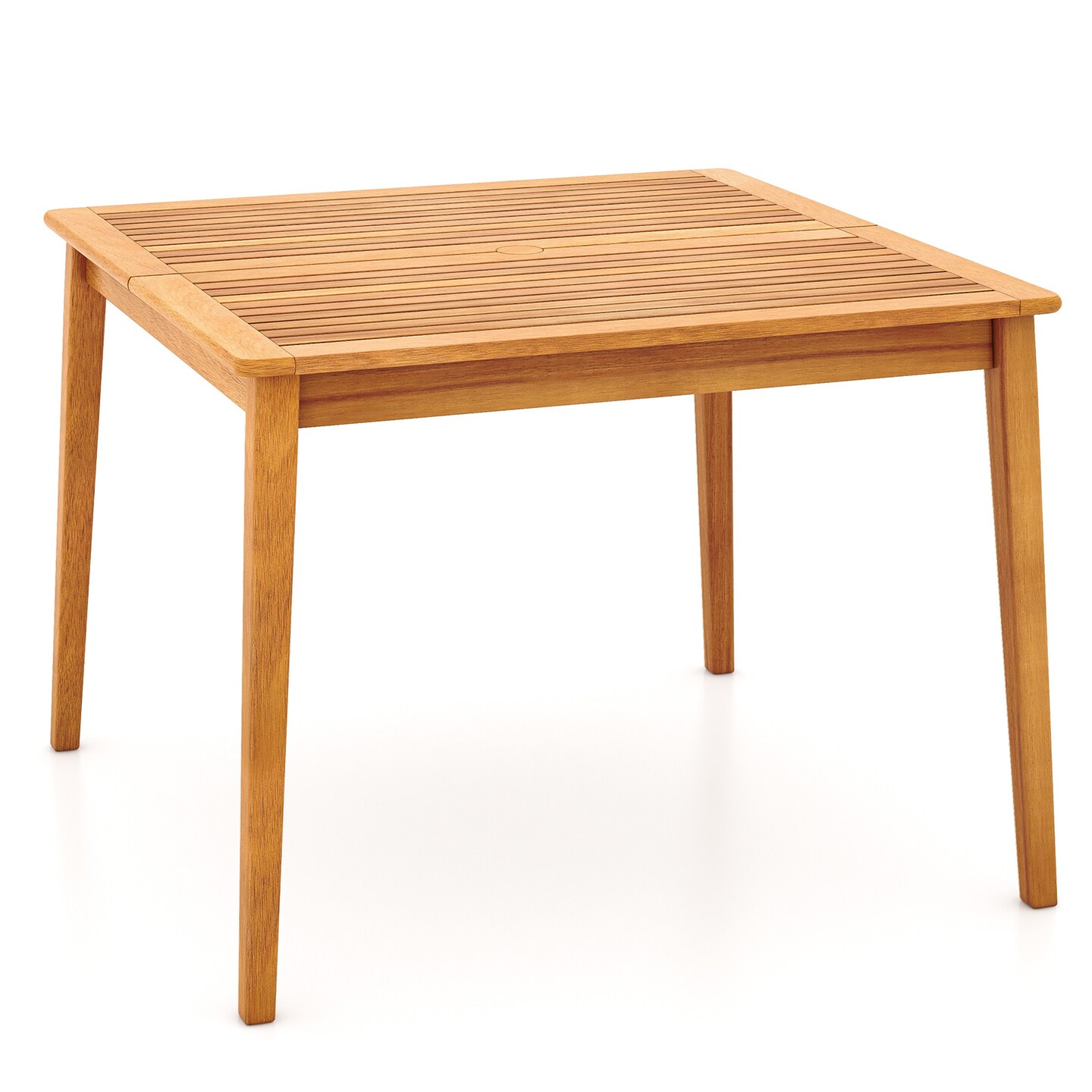 Natural Acacia Wood 4-Person Patio Dining Square Table with Umbrella Hole