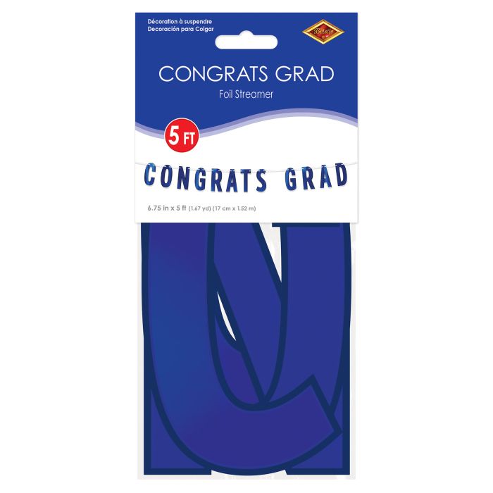 12 Pack Beistle Blue Foil Congrats Grad Streamer