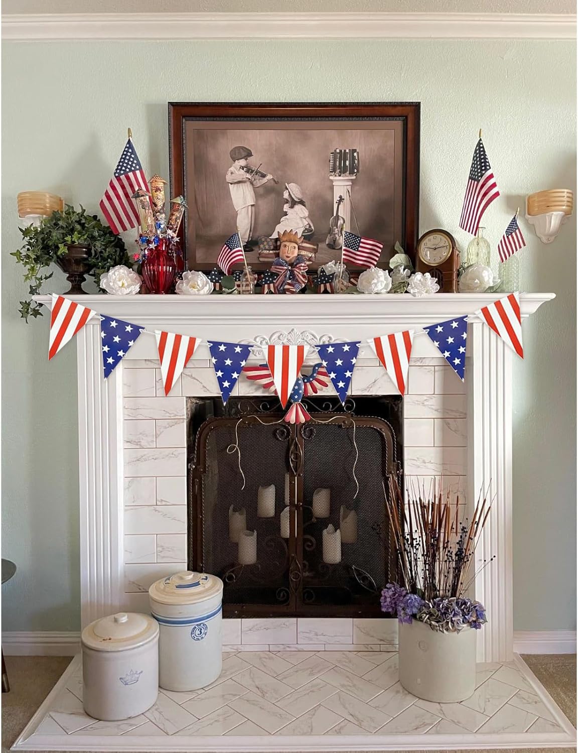 Red White Blue Wood Bead Garland for 4th of July Decorations
