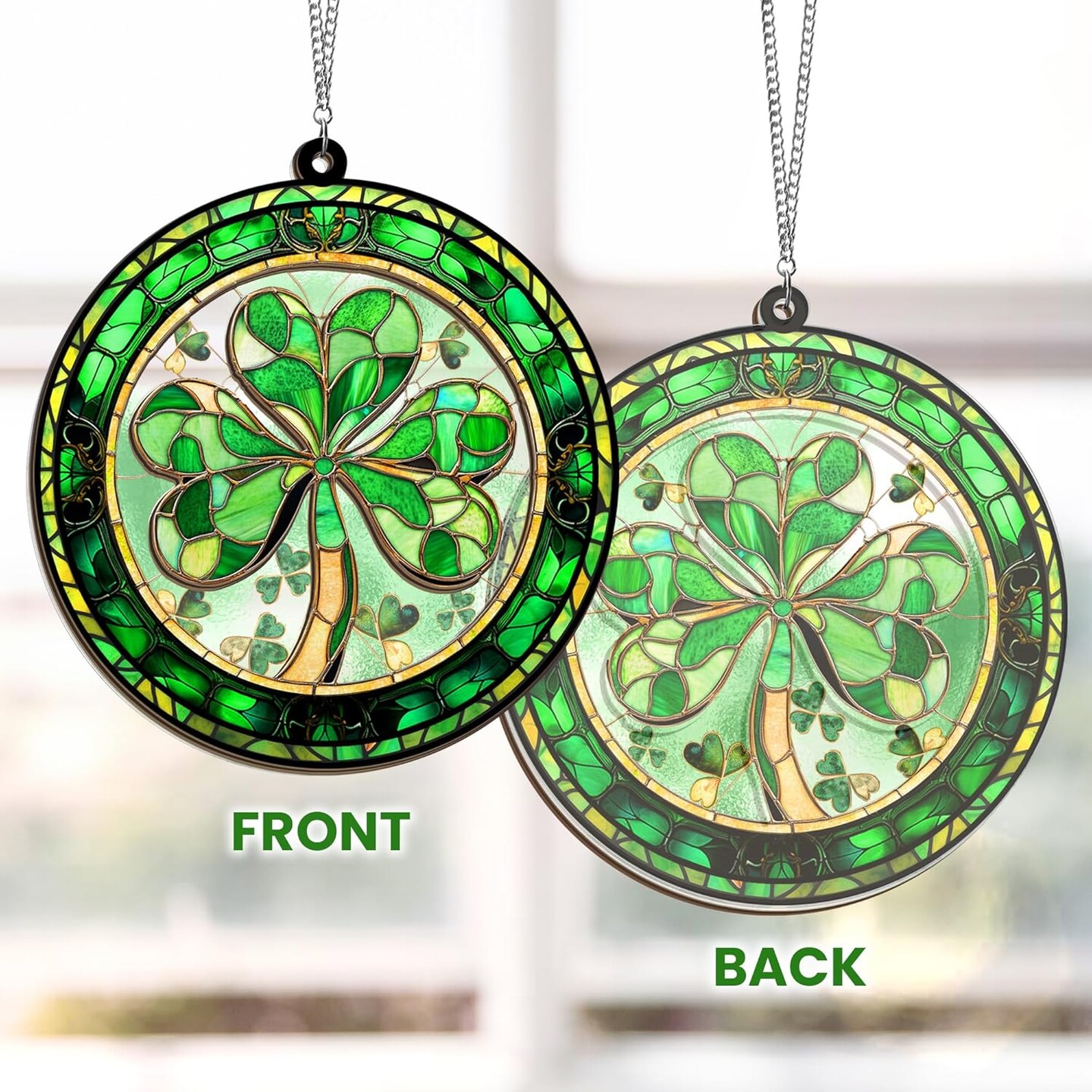St Patricks Day Decorations - Irish Gifts for Women Men Friends Family, Shamrock Decorations, St Patricks Day Accessories - Double Layered Hanging Suncatcher