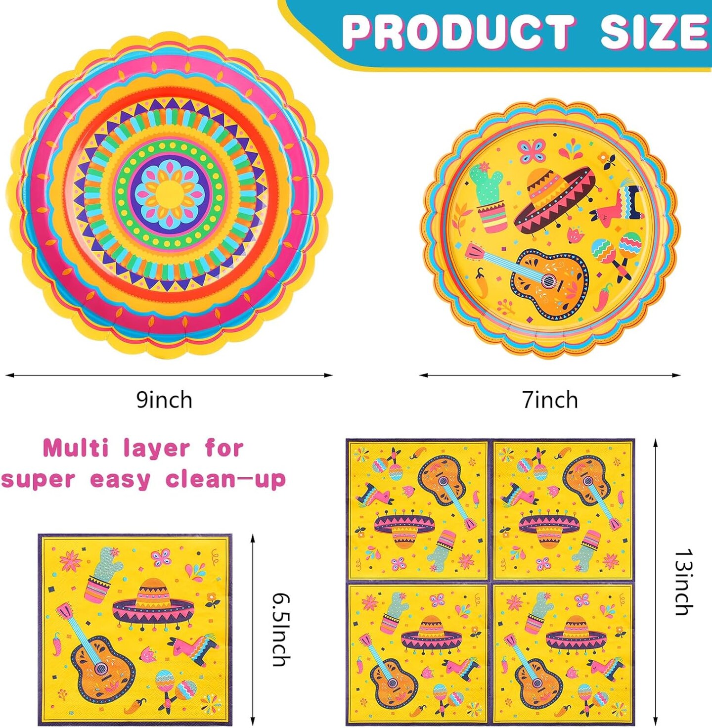 100 Pcs Mexican Themed Fiesta Party Plates Mexican Disposable Tableware for Cinco De Mayo Birthday Party Supply Including Plate Napkin Forks Taco Carnival Baby Shower Decoration for 25 Guests