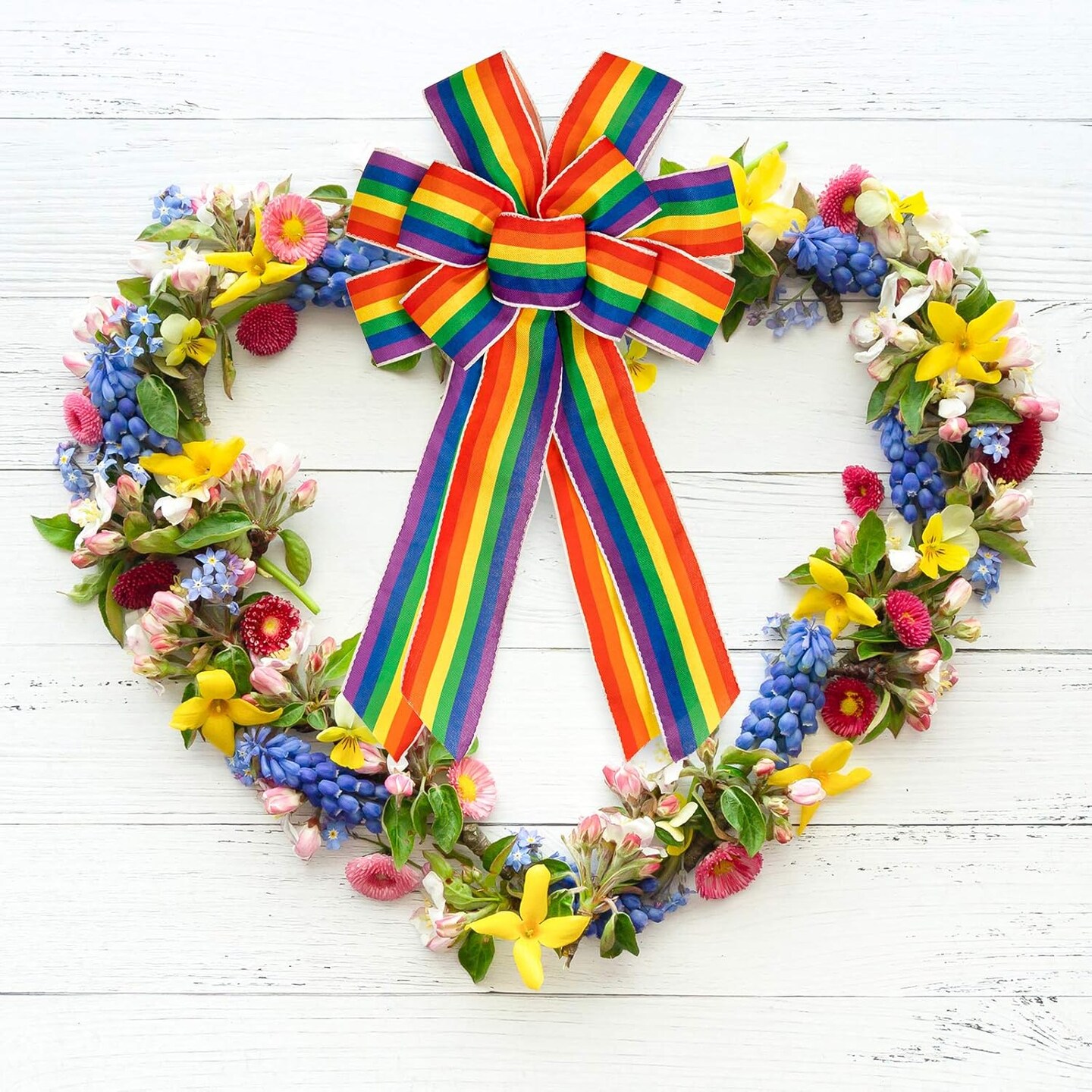 2Pcs Large Rainbow Wreath Bow Colorful Holiday Decorative Ribbon Bow Gay Pride Day Wreath Bow Ornament