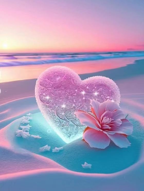Beach Diamond Painting Kits for Adults-Diamond Art Kits for Love Heart, Gem Art Kits Beaches for Adults for Gift Home Wall Decor (16x12inch)