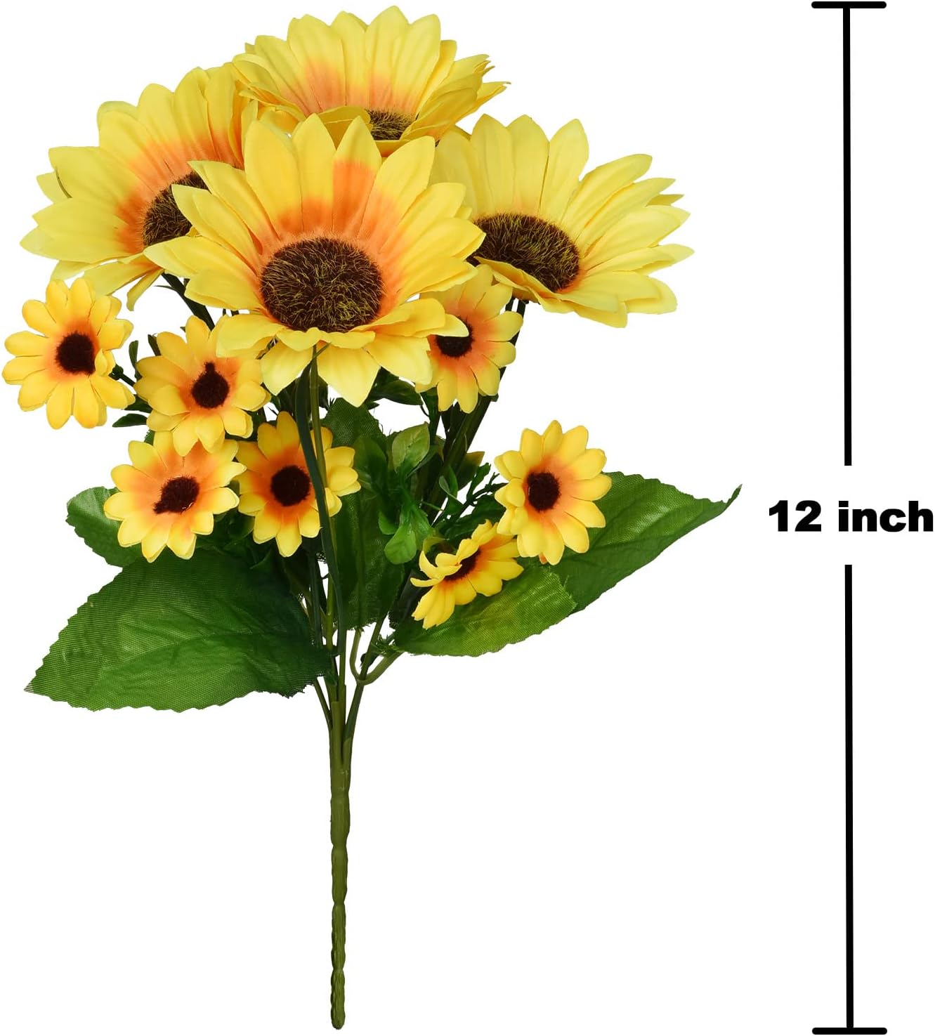 6 Pack Summer Floral Arrangement Artificial Sunflowers Bouquet, 12in Silk Sunflower Fake Flowers for Home, Wedding, Bride Holding Flowers, Floral Decor