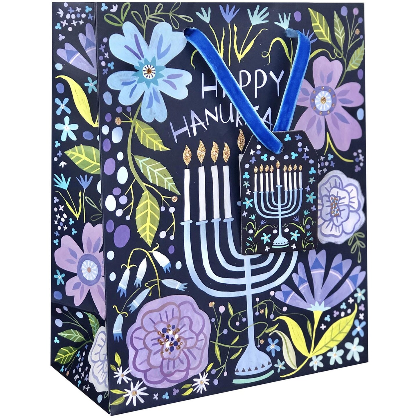 Pack/6: Floral Menorah Gift Bag - 8 x 4 x 10&#x22;
