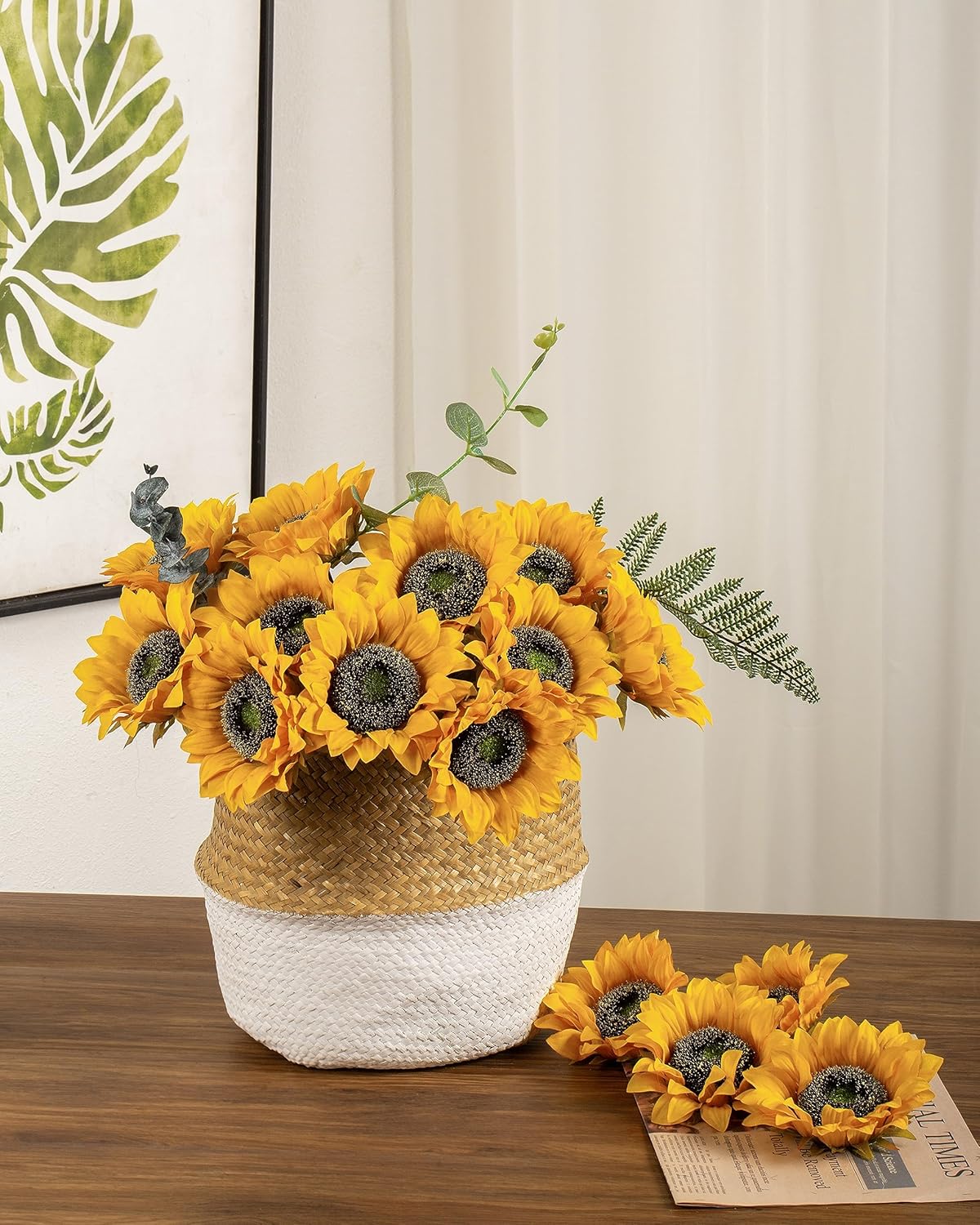 Summer Floral Arrangement - 12PCS Artificial Sunflowers with Long Stems (5.5"), Silk Yellow Flowers for Wedding, Garden, and Outdoor Party Decoration