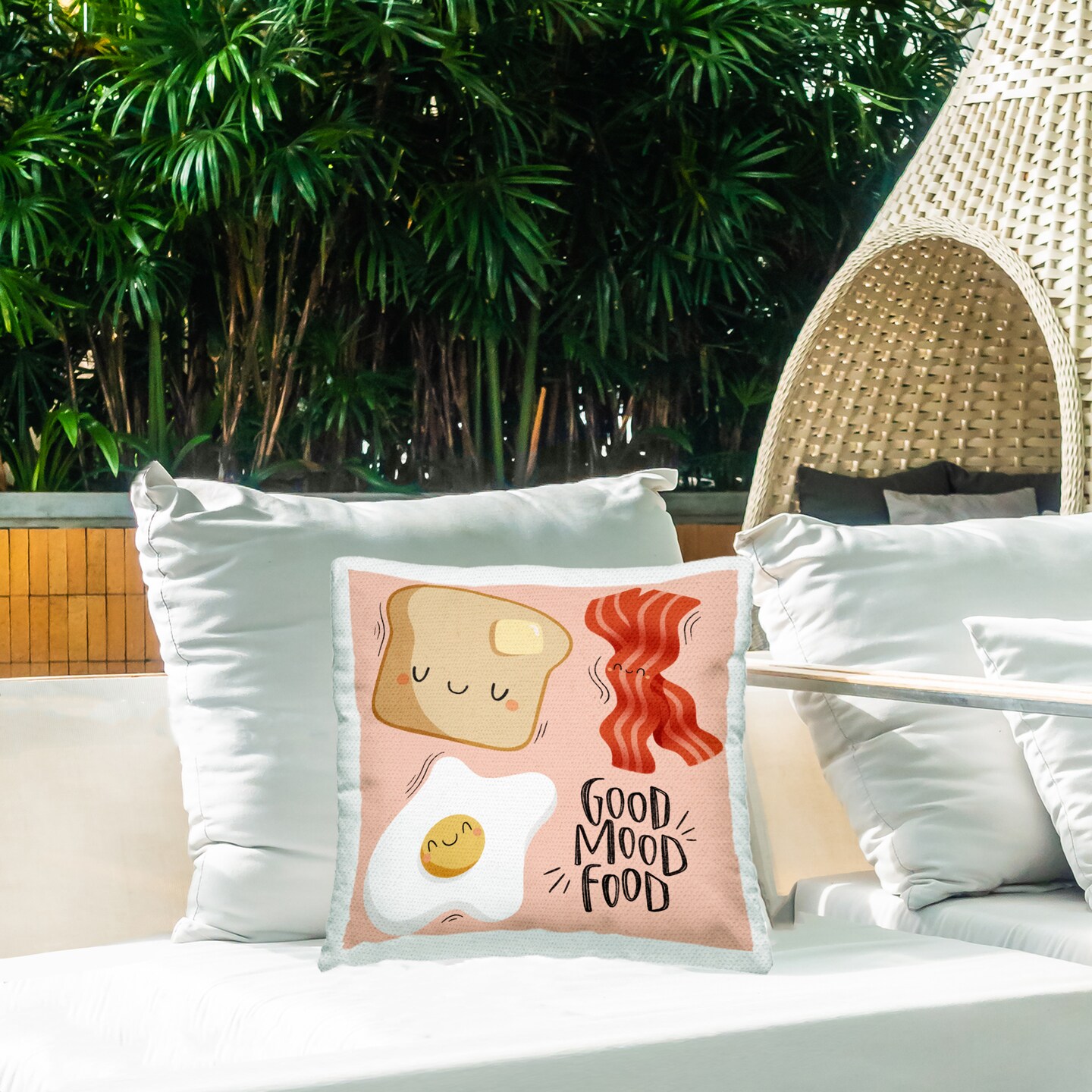 Stupell Industries Good Mood Food Breakfast Outdoor Printed Pillow design by Sarah Hickman, 18 x 7 x 18