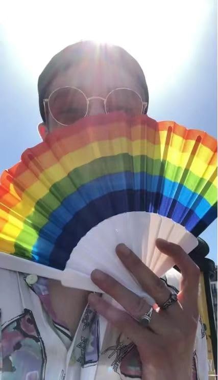 Rainbow Hand Fans, 12 Count, Pride Folding Fans Hand Held, June Party Decoration, Plastic Fan for LGBTQ Pride Party Decoration Foldable Fan