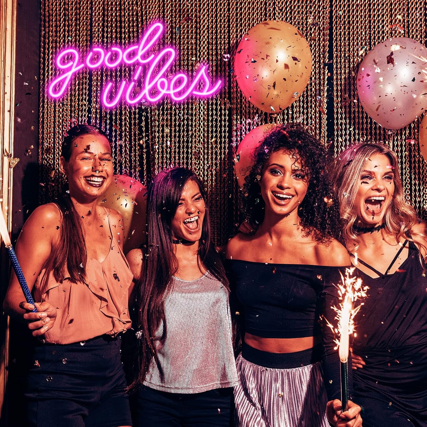 Pink Good Vibes Summer Neon Sign - Neon Lights for Bedroom, LED Neon Signs for Wall Decor